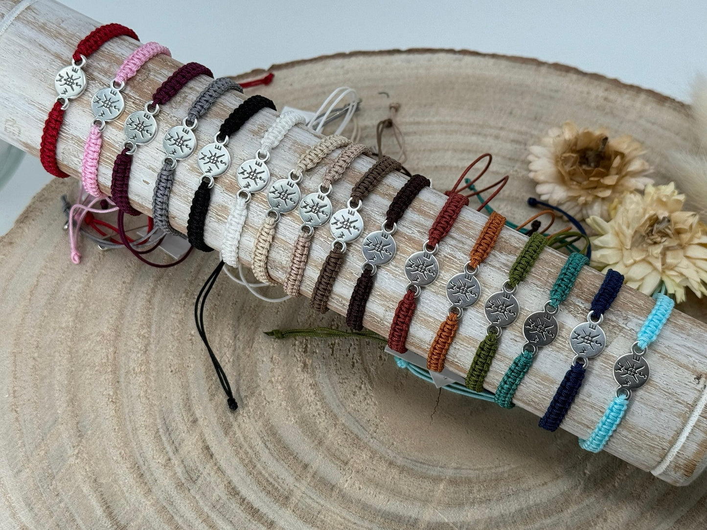 Freundschaftsarmband Makramee Armband Kompass silberfarbenen Edelstahl