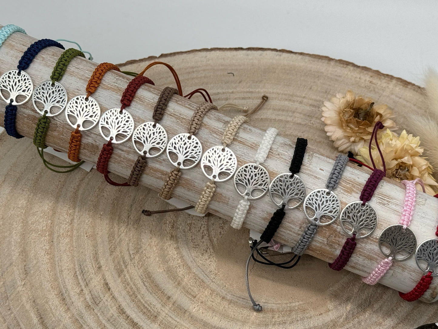 Freundschaftsarmband Makramee Armband Baum silberfarbenen Edelstahl