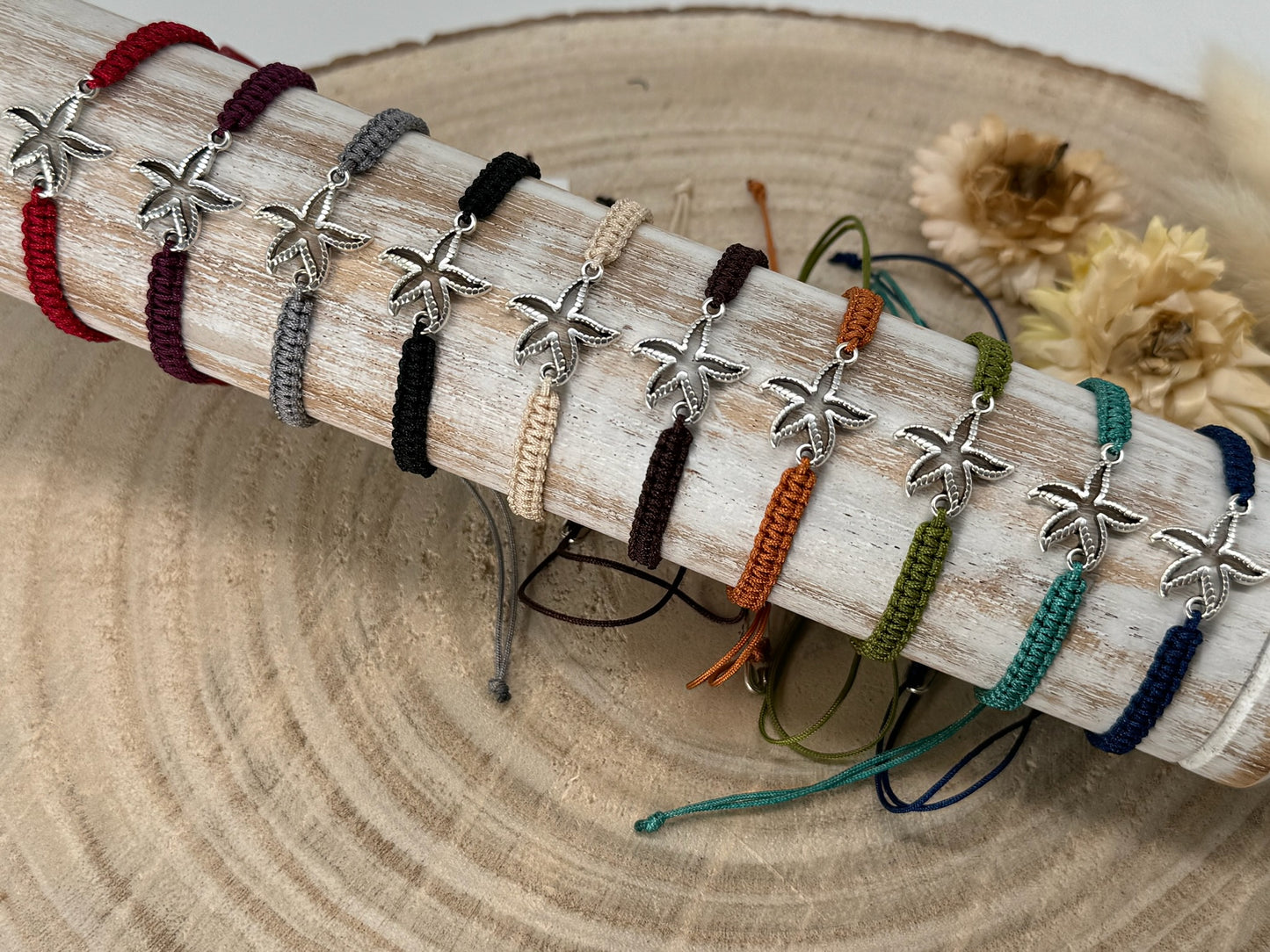 Freundschaftsarmband Makramee Armband kleiner Seestern silberfarbenen Edelstahl