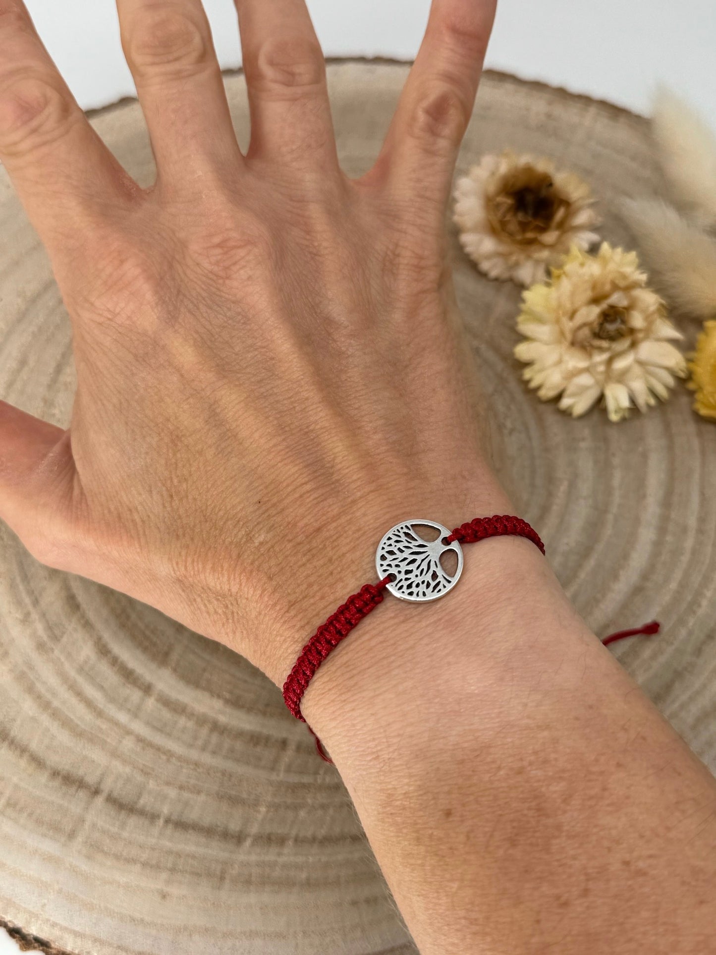 Freundschaftsarmband Makramee Armband Baum silberfarbenen Edelstahl
