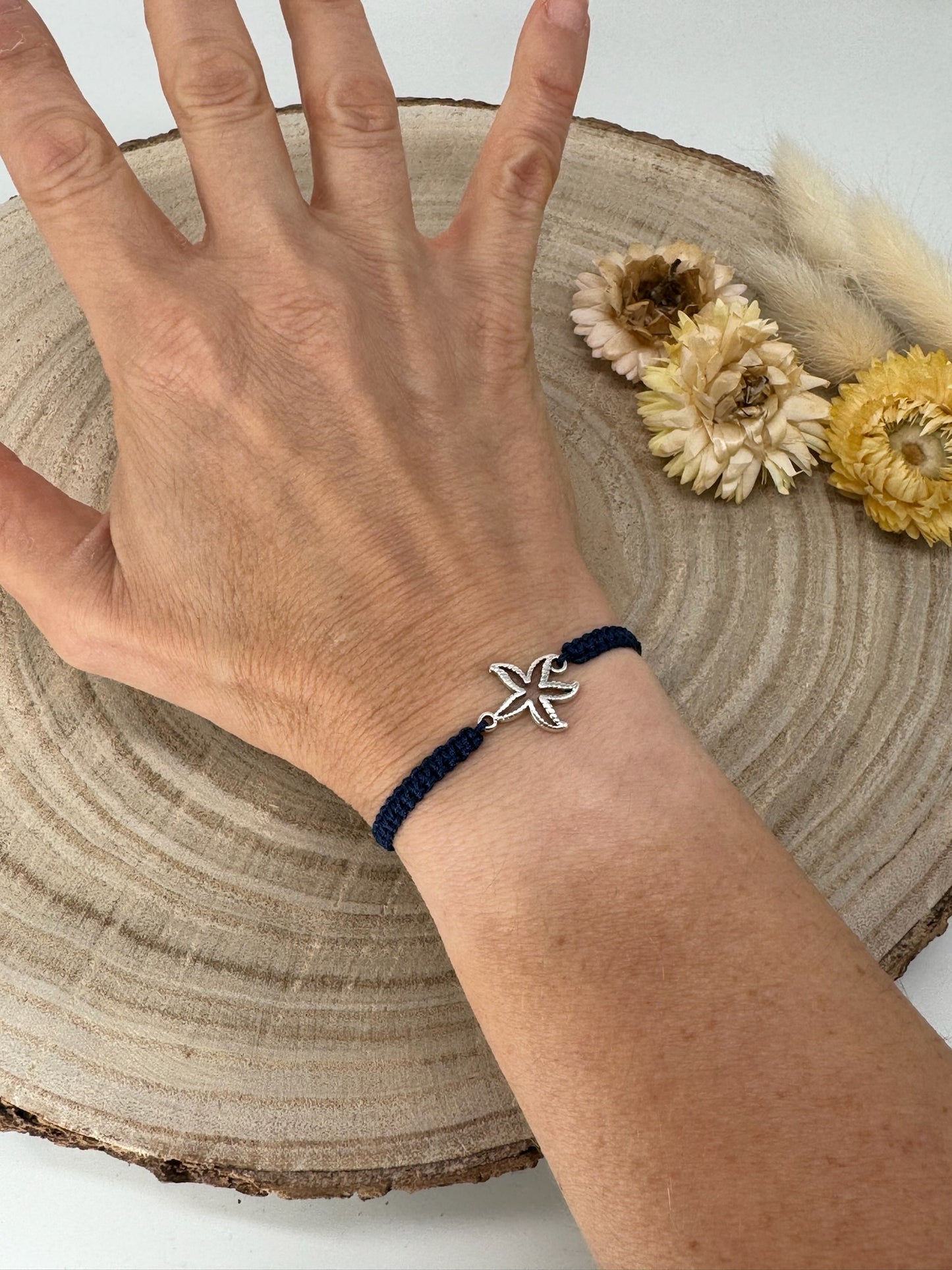 Freundschaftsarmband Makramee Armband kleiner Seestern silberfarbenen Edelstahl