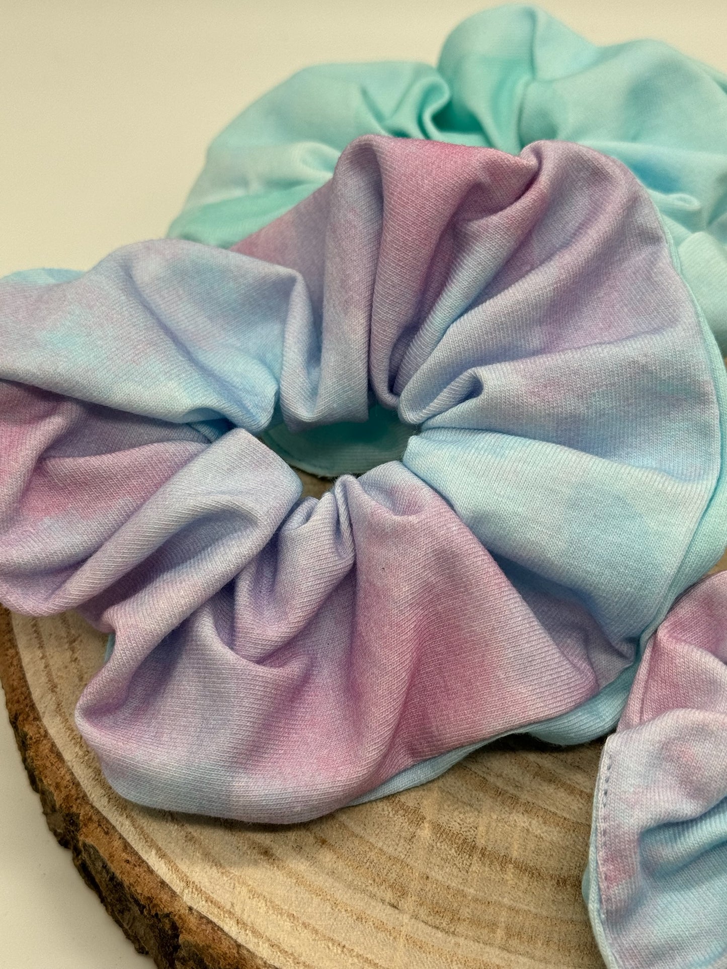 Jersey Scrunchie Haargummi Batik rosa/blau gelb/blau