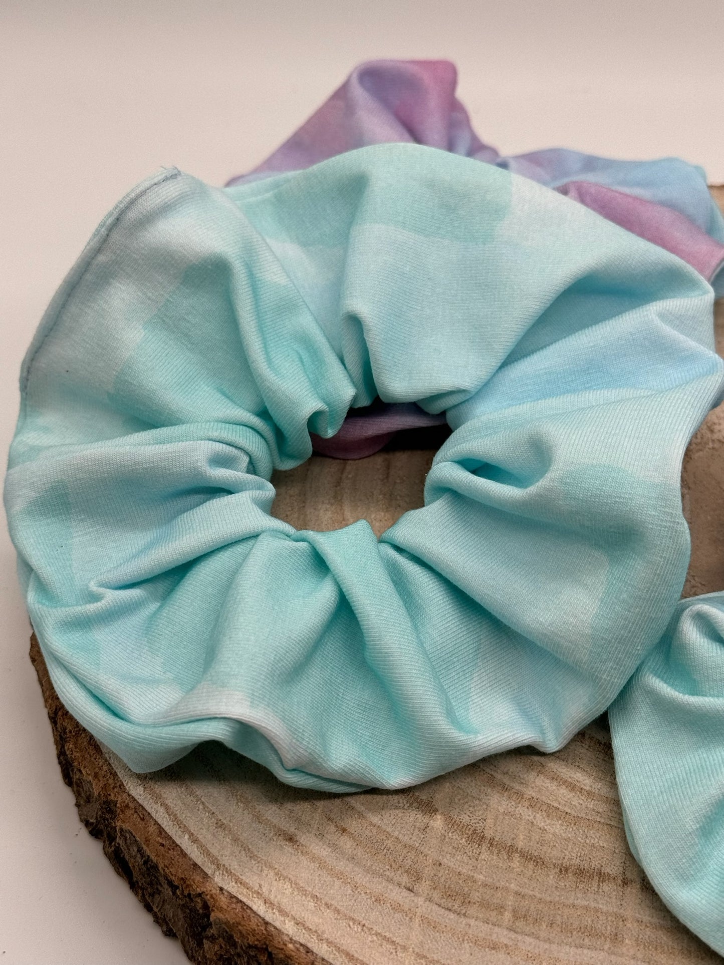 Jersey Scrunchie Haargummi Batik rosa/blau gelb/blau