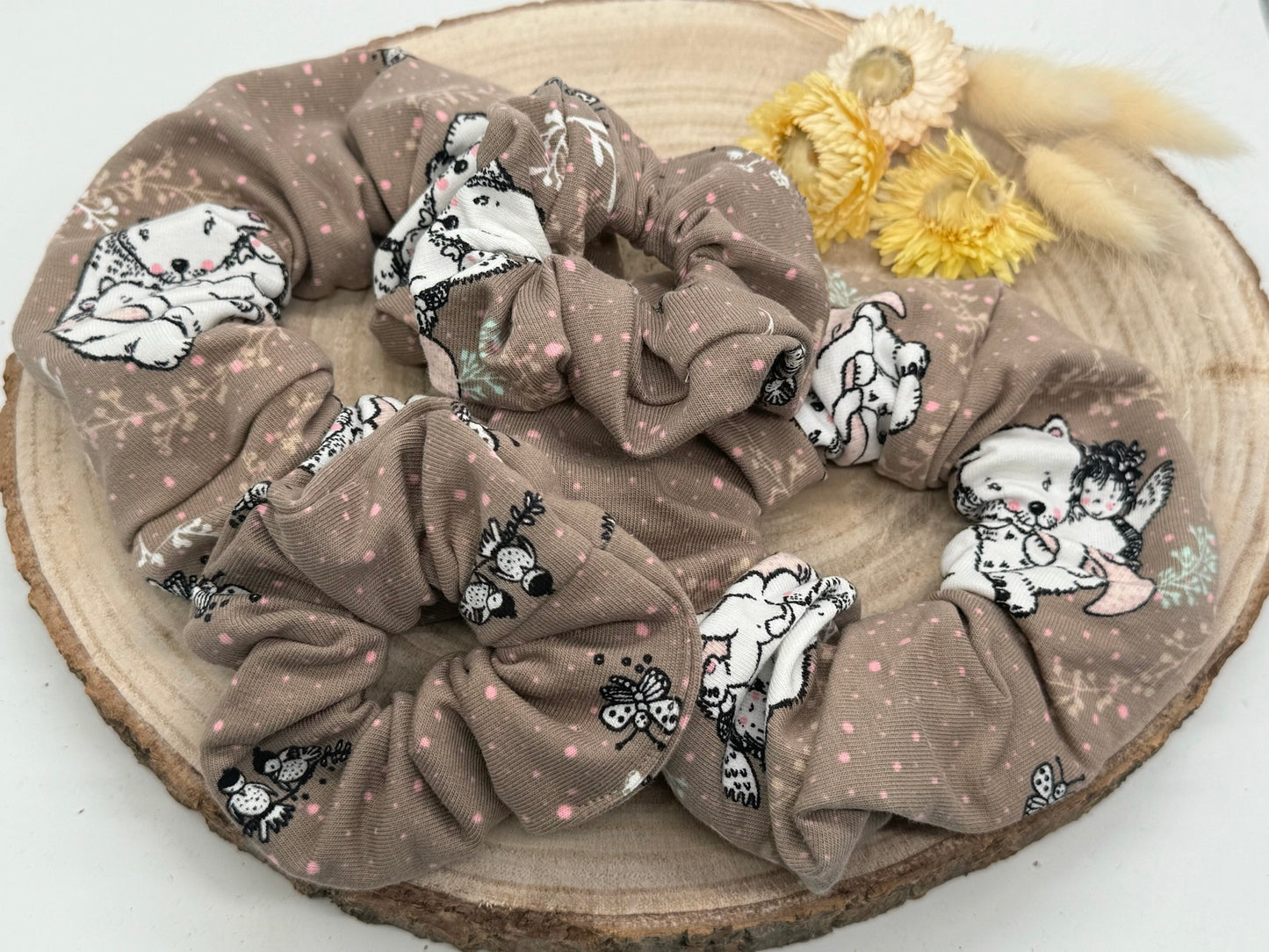Scrunchie Haargummi elastisches Haarband für feines oder dickes Haar Bären liebe auf braun