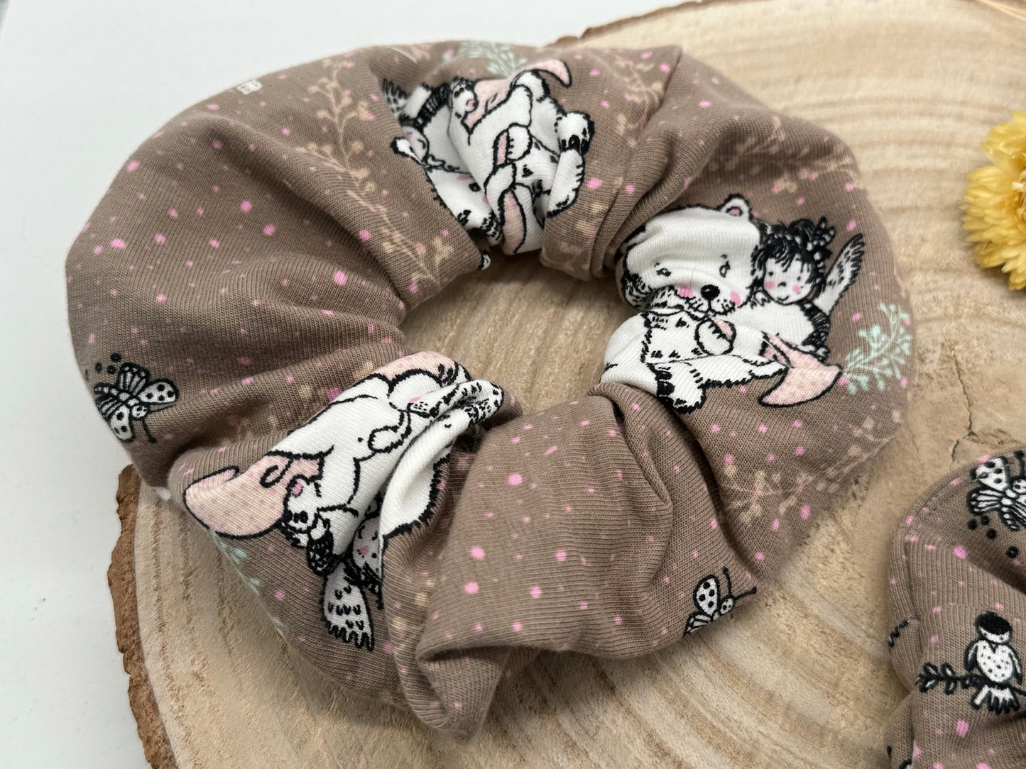 Scrunchie Haargummi elastisches Haarband für feines oder dickes Haar Bären liebe auf braun