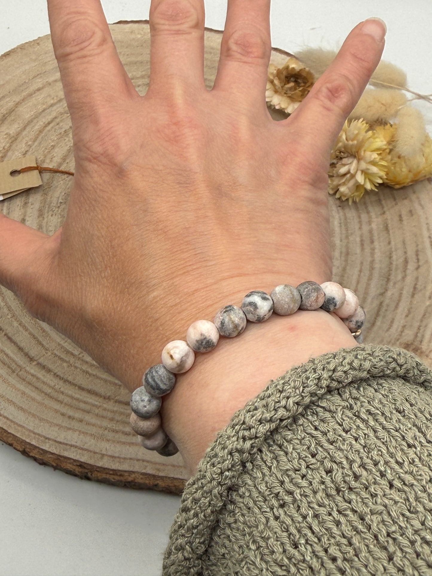 Elastisches Edelstein Armband mit Zebra Jaspis Perlen