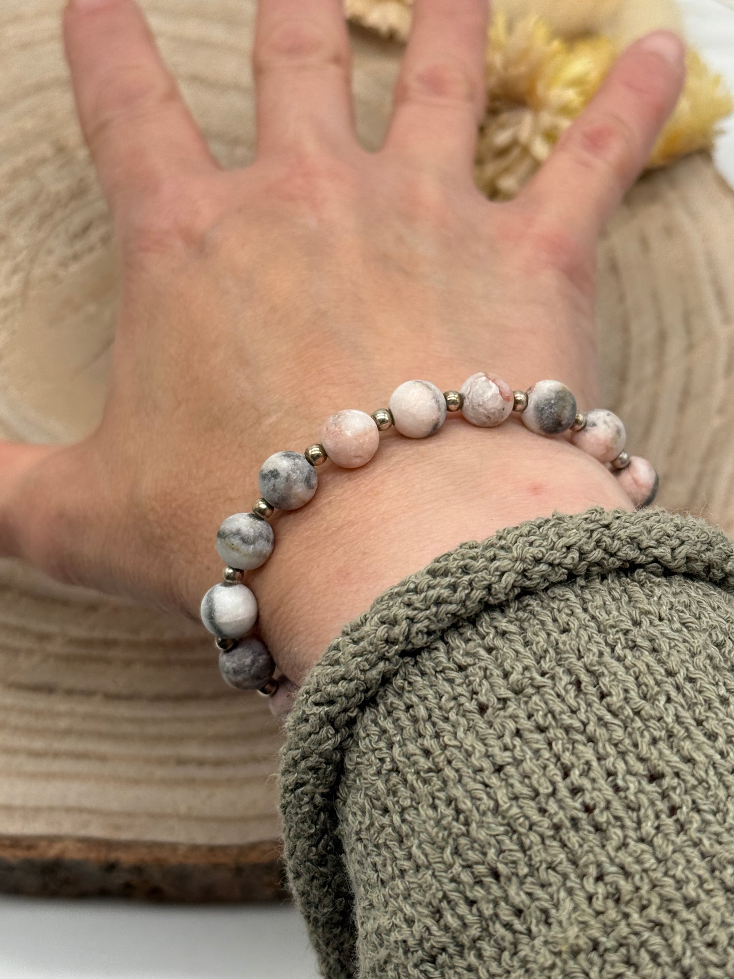 Elastisches Edelstein Armband mit Zebra Jaspis Perle