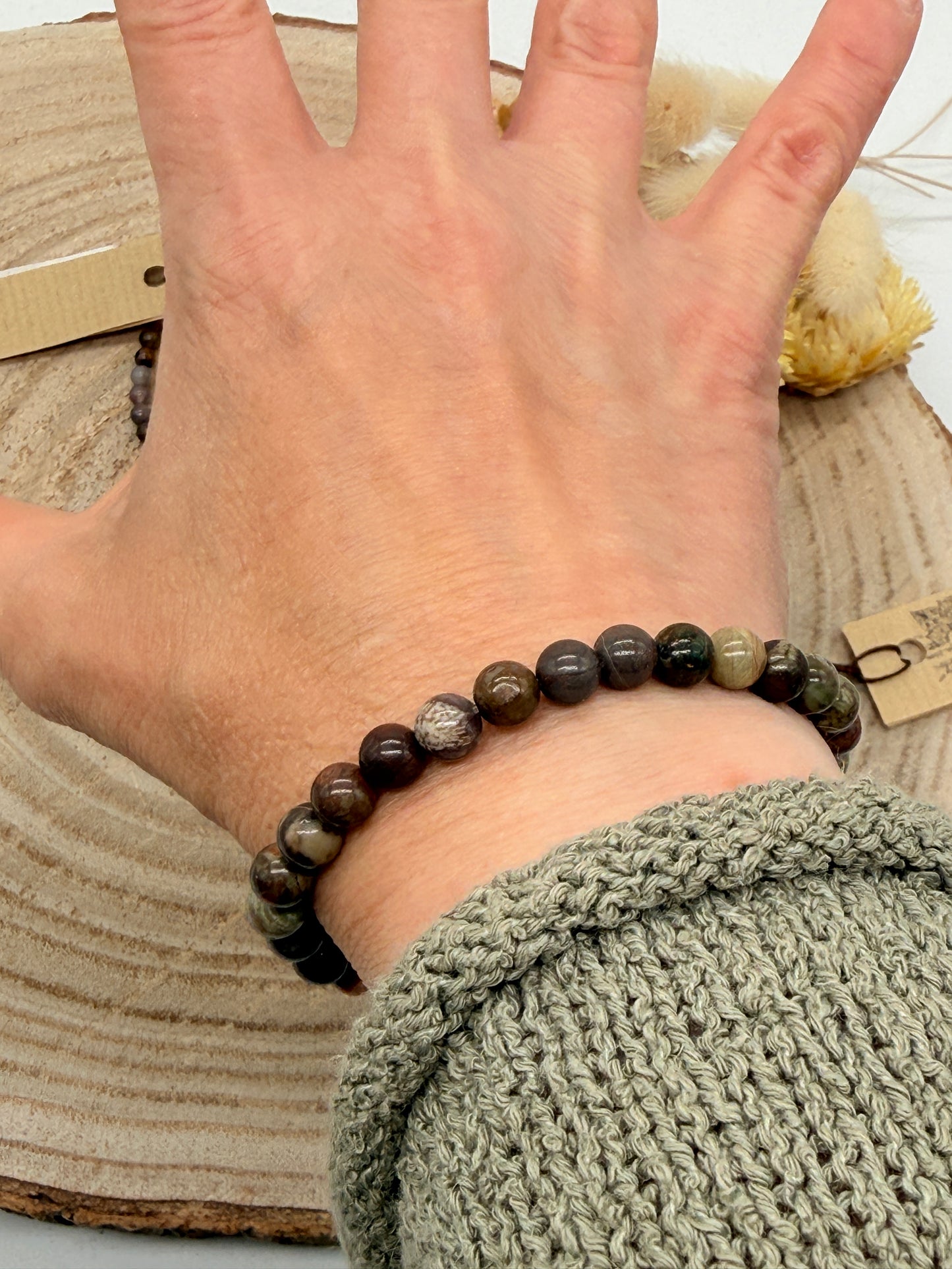 Elastisches Edelstein Armband mit Ozean Achat Perlen