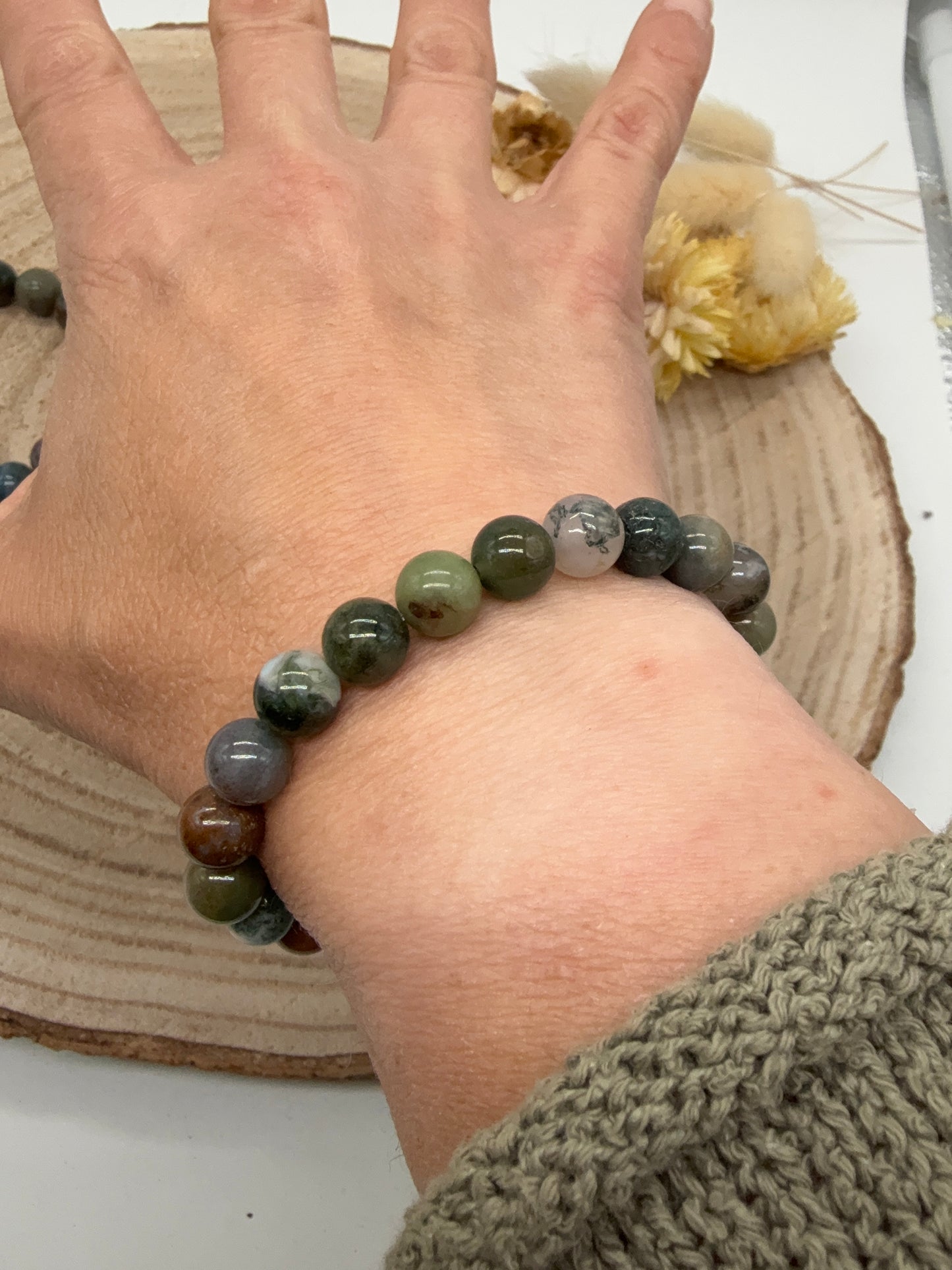 Elastisches Edelstein Armband mit India Achat Perle