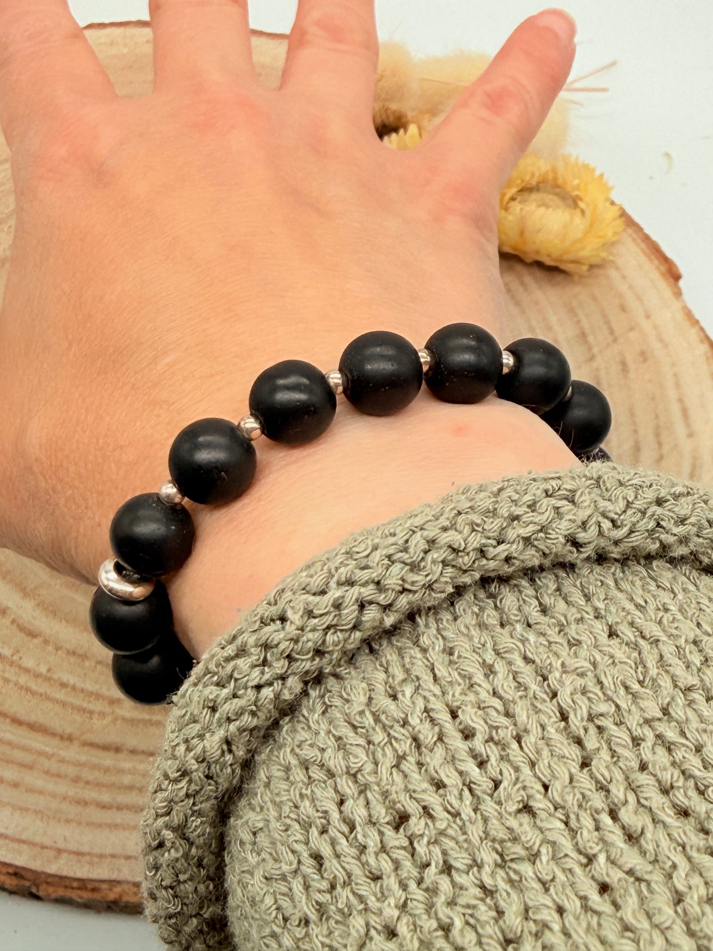 Elastisches Edelstein Armband mit Onyx Perlen