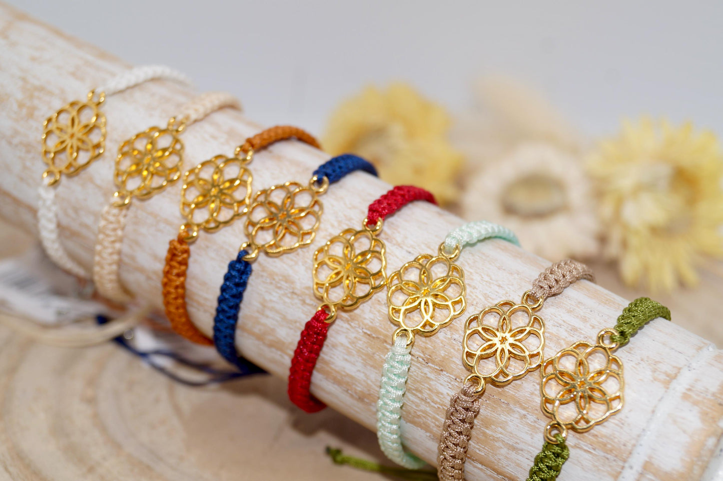 Freundschaftsarmband Makramee Armband Blumen Mosaik Edelstahl golden