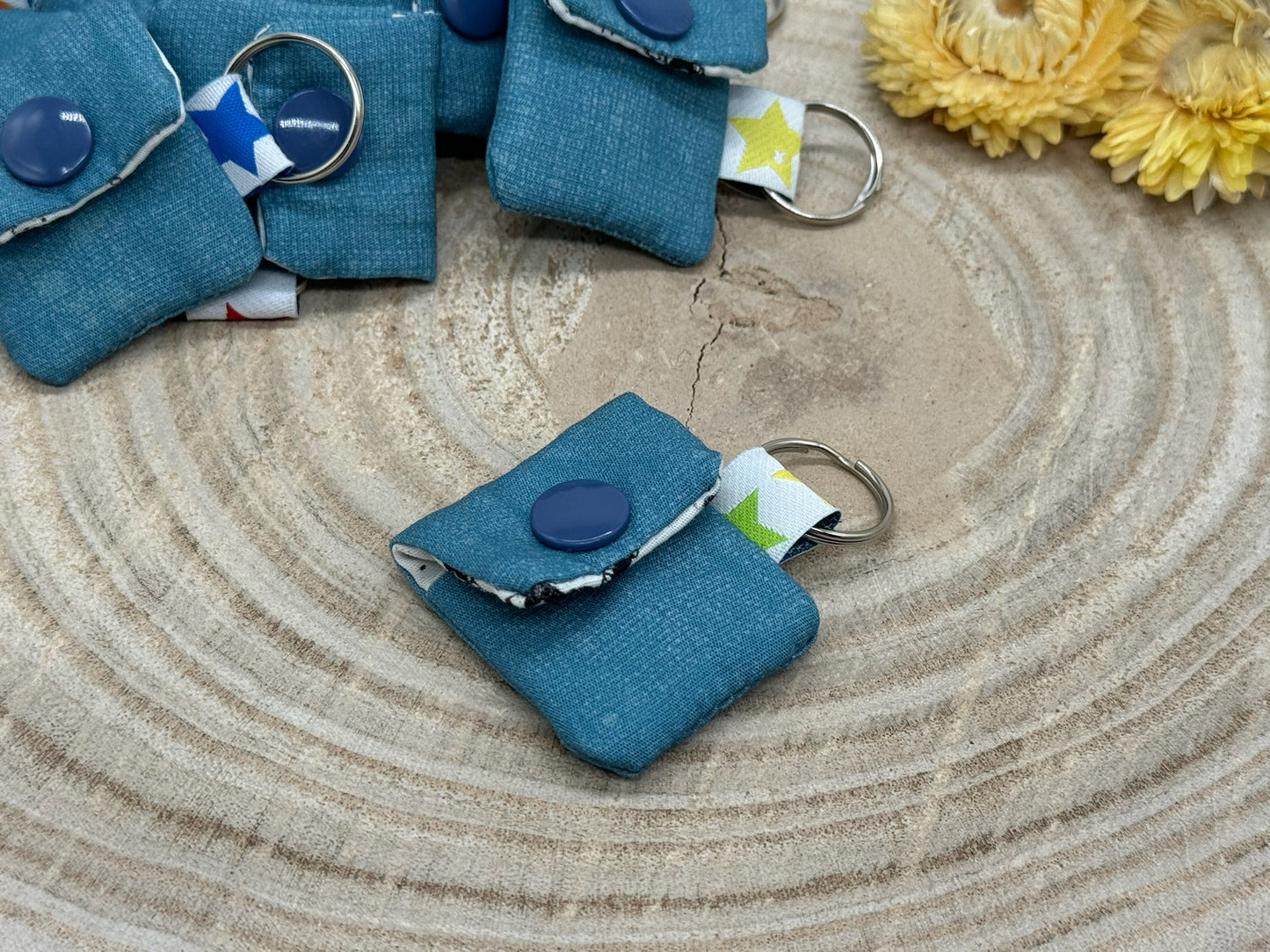 Schlüsselanhänger Mini Tasche mit Einkaufswagenchip praktische Mini Geldbörse blau meliert