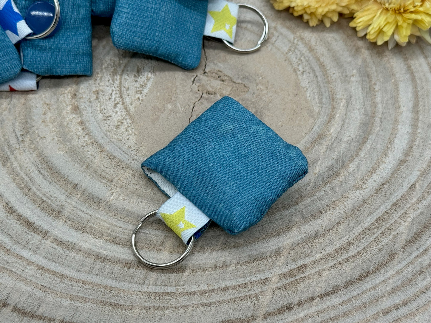 Schlüsselanhänger Mini Tasche mit Einkaufswagenchip praktische Mini Geldbörse blau meliert