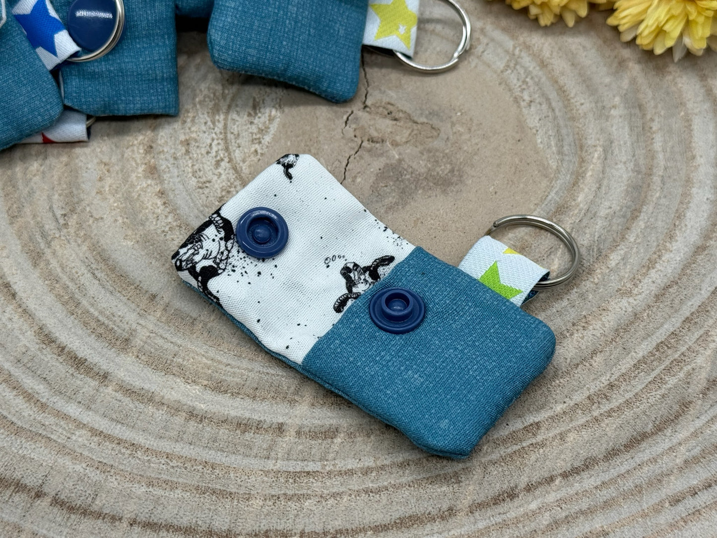 Schlüsselanhänger Mini Tasche mit Einkaufswagenchip praktische Mini Geldbörse blau meliert