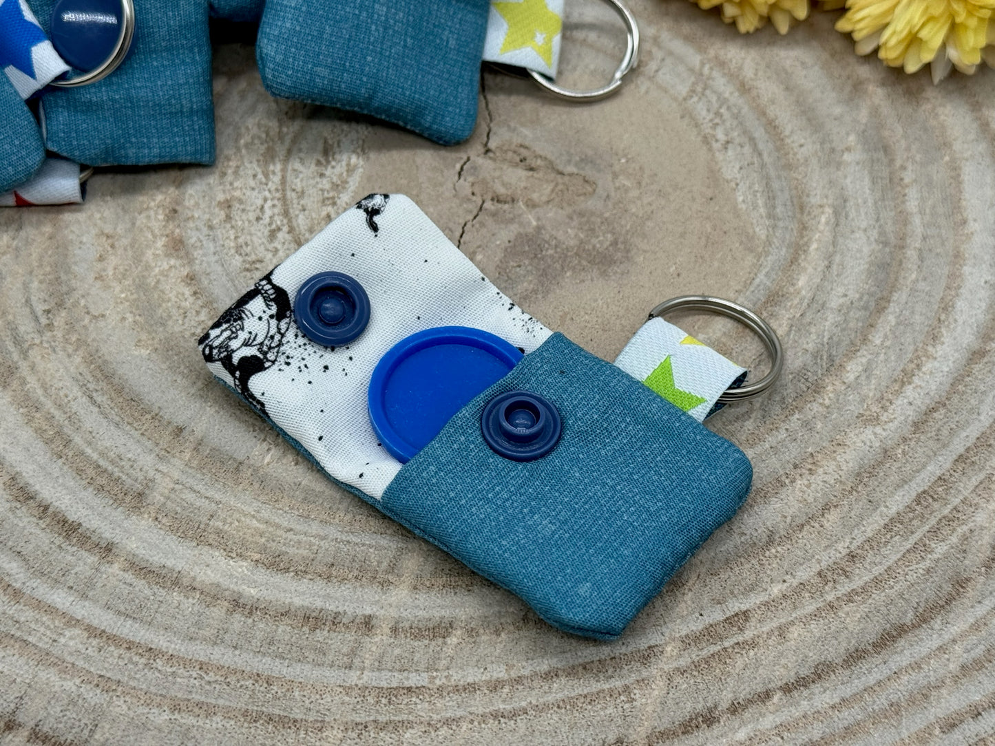 Schlüsselanhänger Mini Tasche mit Einkaufswagenchip praktische Mini Geldbörse blau meliert