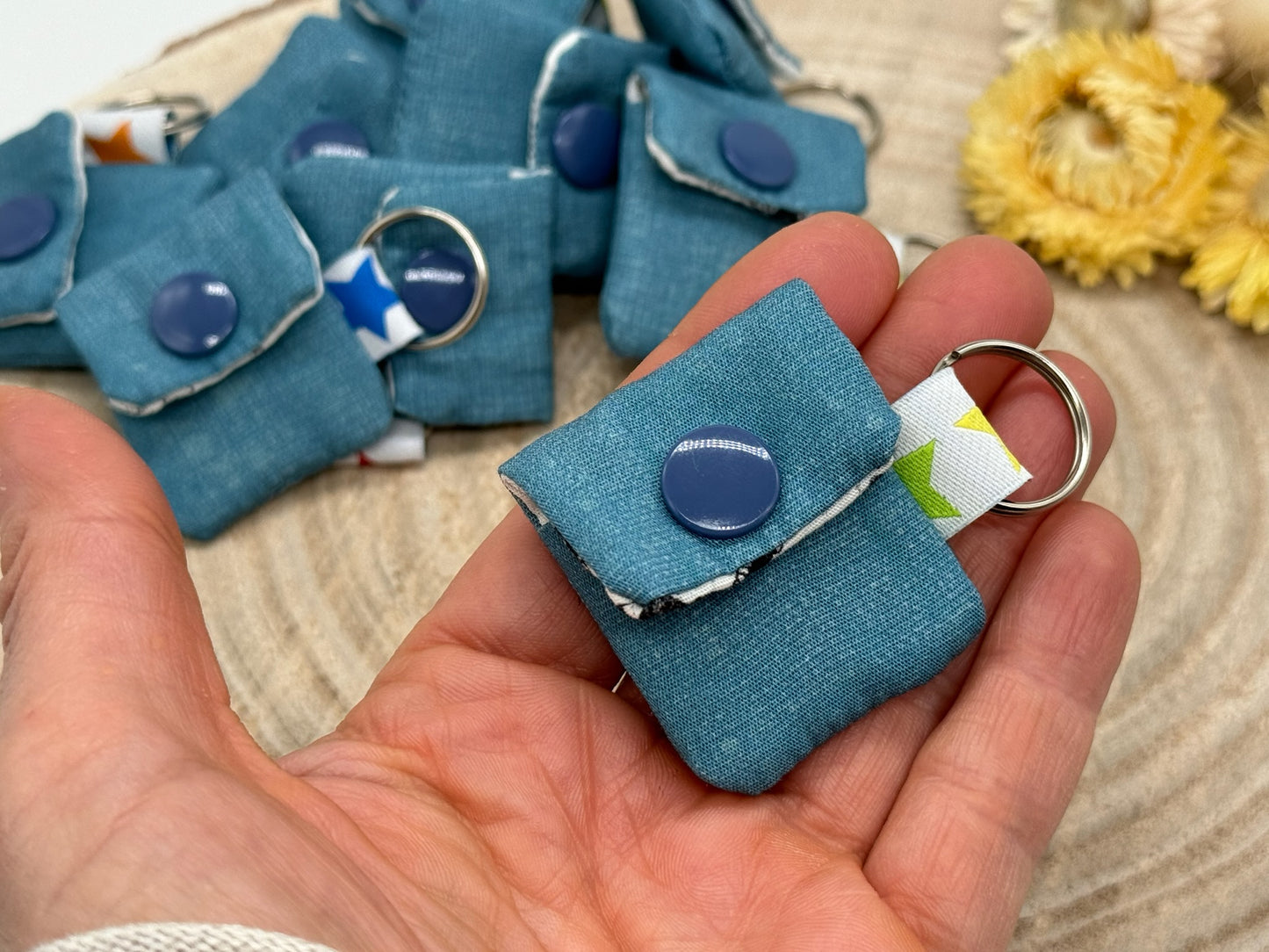 Schlüsselanhänger Mini Tasche mit Einkaufswagenchip praktische Mini Geldbörse blau meliert
