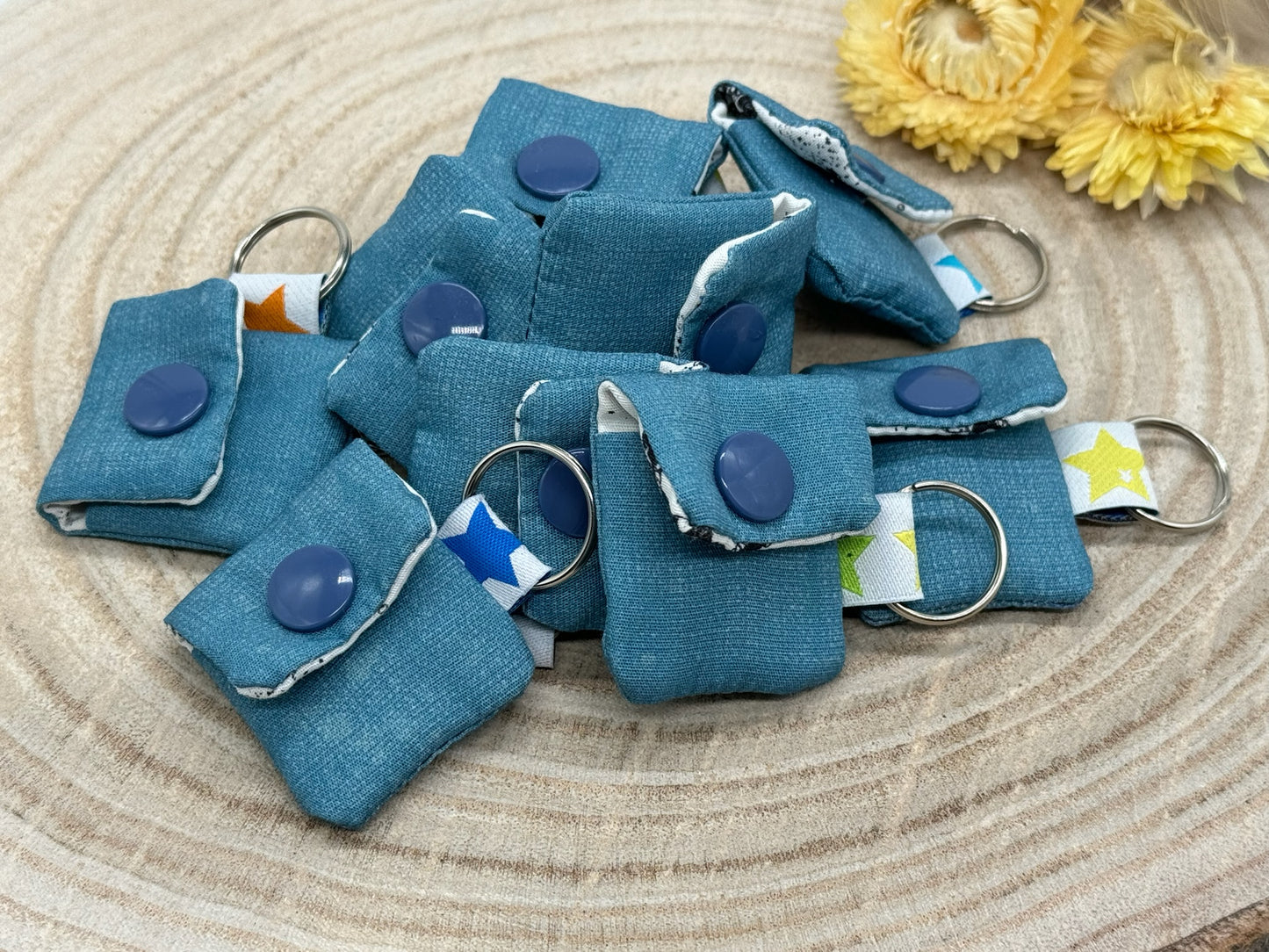 Schlüsselanhänger Mini Tasche mit Einkaufswagenchip praktische Mini Geldbörse blau meliert