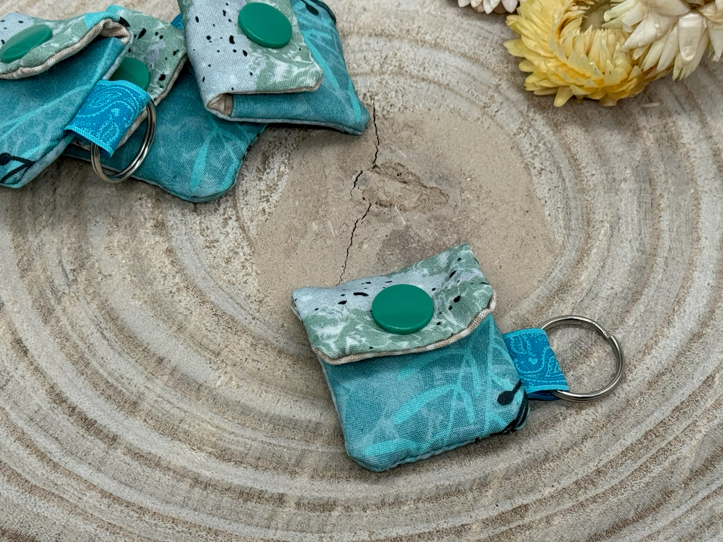 Schlüsselanhänger Mini Tasche mit Einkaufswagenchip praktische Mini Geldbörse blau grau