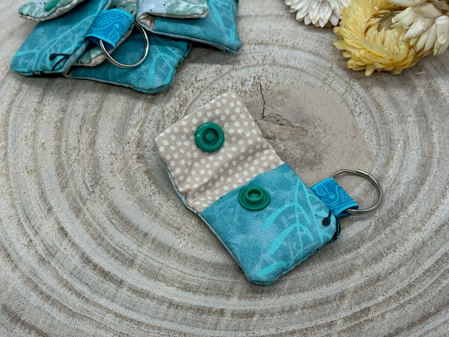 Schlüsselanhänger Mini Tasche mit Einkaufswagenchip praktische Mini Geldbörse blau grau