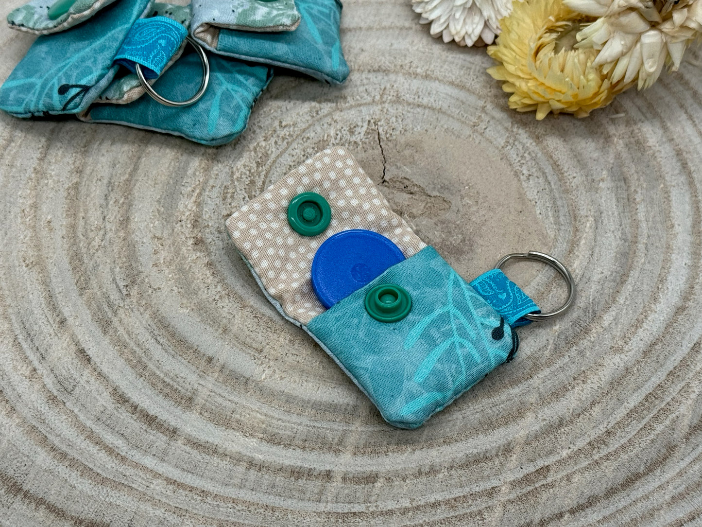 Schlüsselanhänger Mini Tasche mit Einkaufswagenchip praktische Mini Geldbörse blau grau