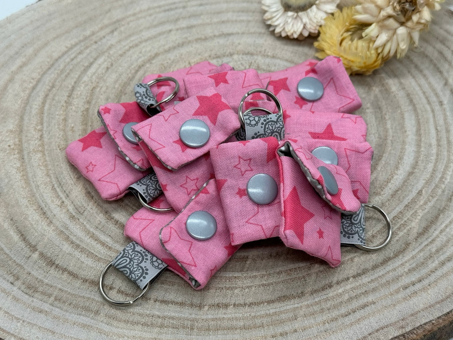 Schlüsselanhänger Mini Tasche mit Einkaufswagenchip praktische Mini Geldbörse rosa mit Sterne