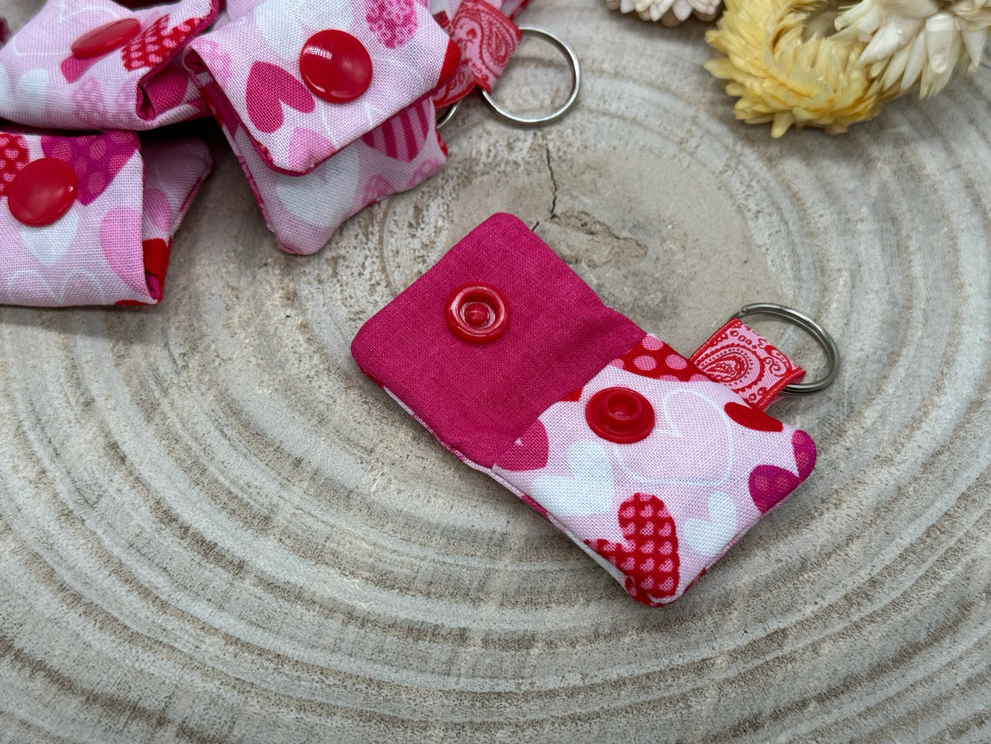 Schlüsselanhänger Mini Tasche mit Einkaufswagenchip praktische Mini Geldbörse rosa mit Herzen