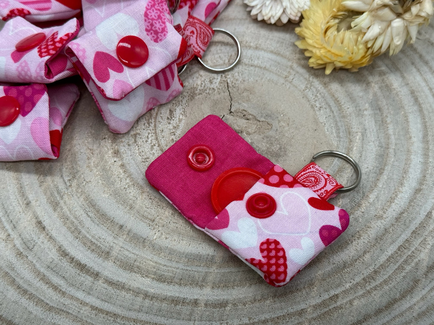 Schlüsselanhänger Mini Tasche mit Einkaufswagenchip praktische Mini Geldbörse rosa mit Herzen