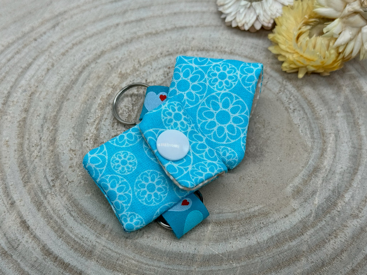 Schlüsselanhänger Mini Tasche mit Einkaufswagenchip praktische Mini Geldbörse blau mit Ornamenten