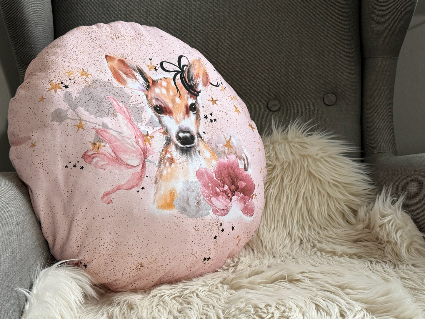 Handgemachtes weiches gemütliches Kissen Kuschelkissen Dekokissen Reisekissen kleines Rehkitz rosa