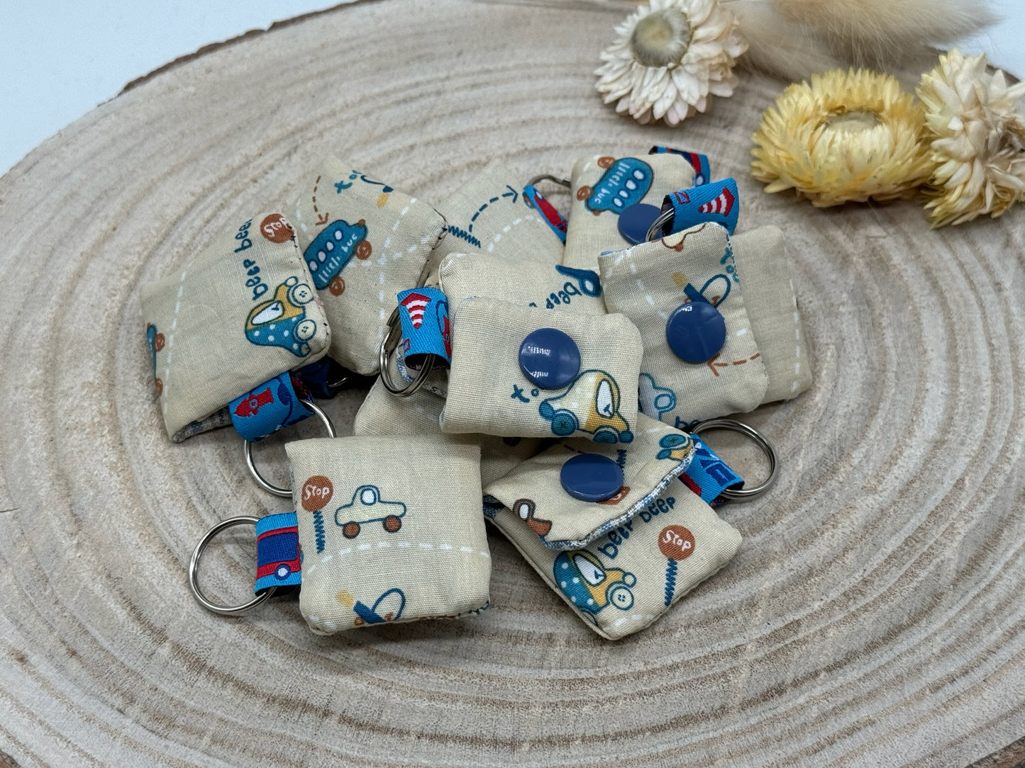 Schlüsselanhänger Mini Tasche mit Einkaufswagenchip praktische Mini Geldbörse braun mit Autos