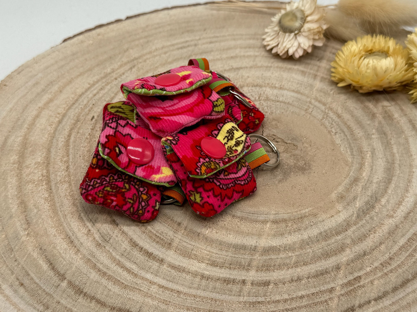 Schlüsselanhänger Mini Tasche mit Einkaufswagenchip praktische Mini Geldbörse rosa mit Blumen Ornamenten