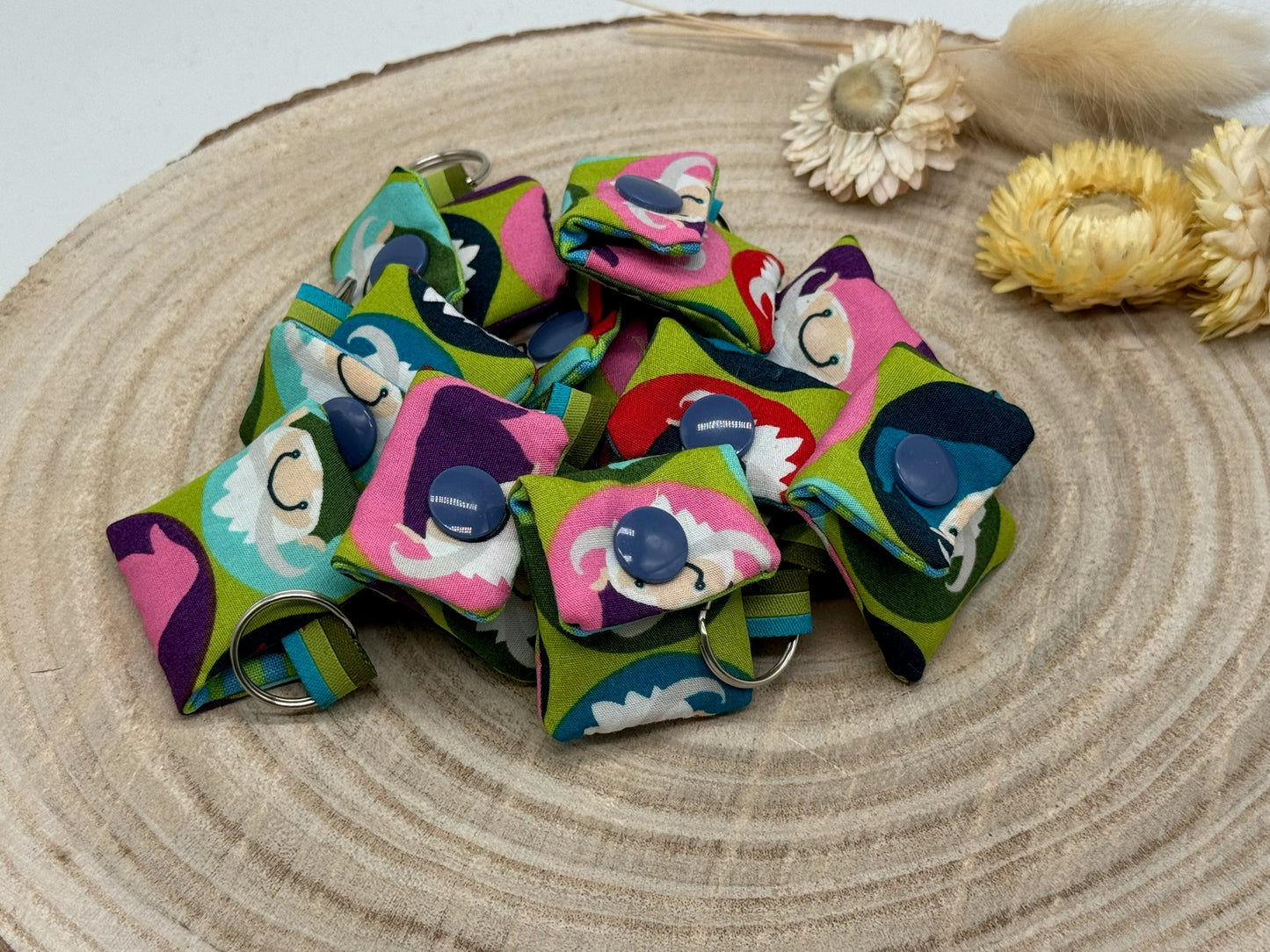 Schlüsselanhänger Mini Tasche mit Einkaufswagenchip praktische Mini Geldbörse grün mit Zwergen