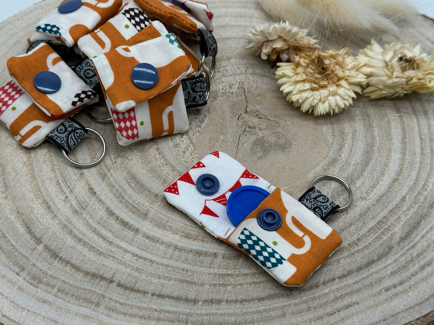 Schlüsselanhänger Mini Tasche mit Einkaufswagenchip praktische Mini Geldbörse Elefant auf braun