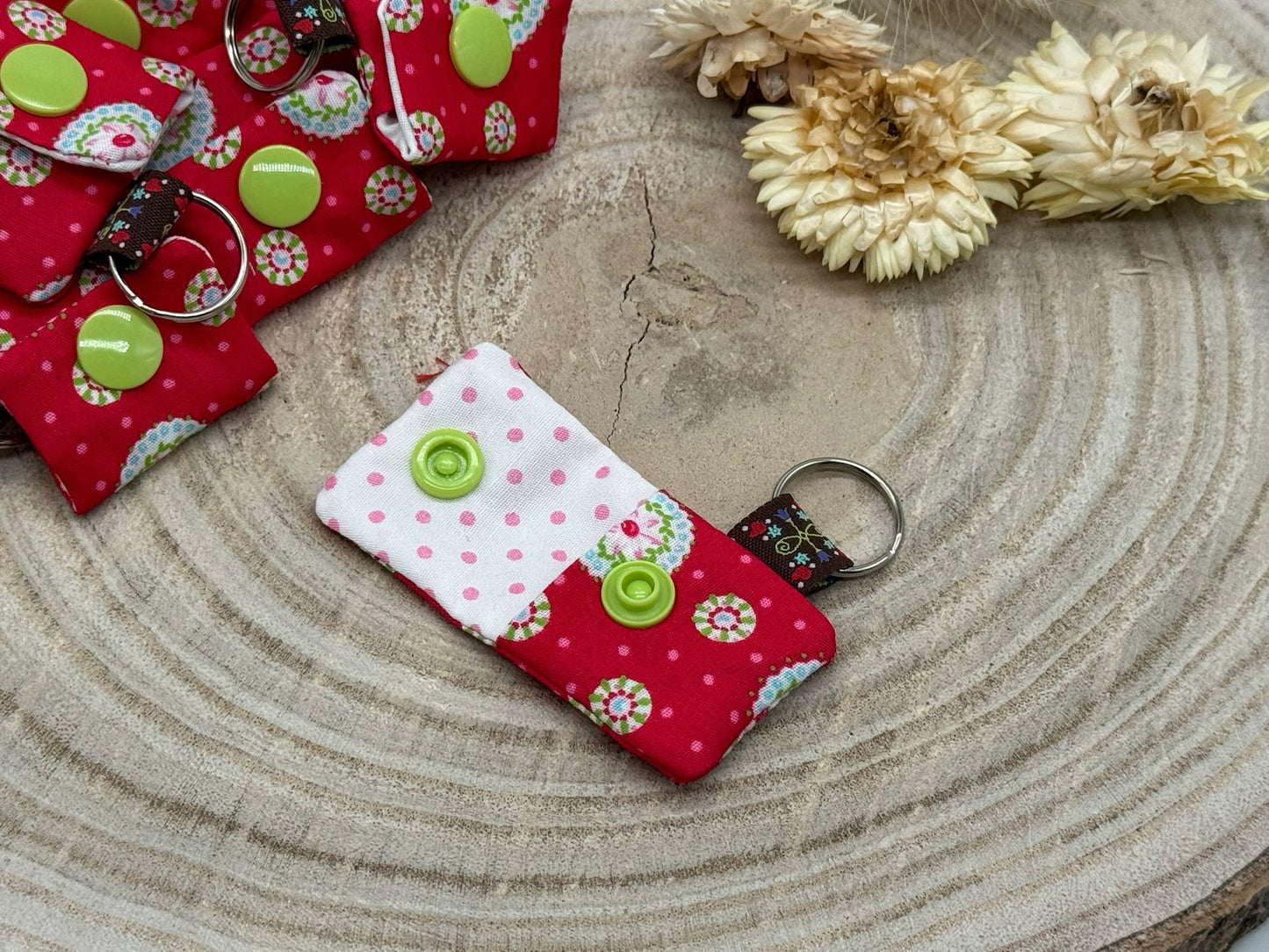 Schlüsselanhänger Mini Tasche mit Einkaufswagenchip praktische Mini Geldbörse rot mit Muster