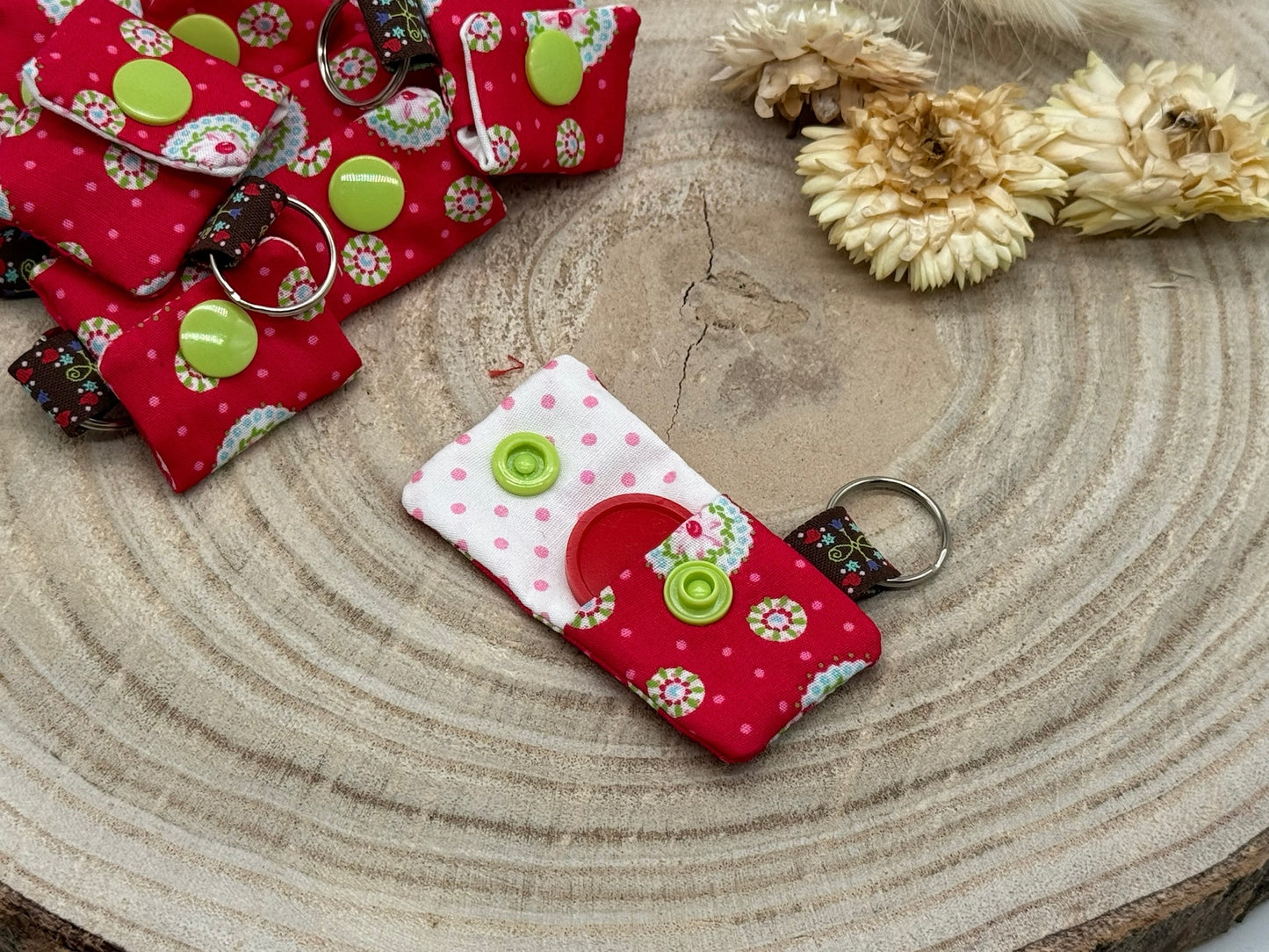 Schlüsselanhänger Mini Tasche mit Einkaufswagenchip praktische Mini Geldbörse rot mit Muster