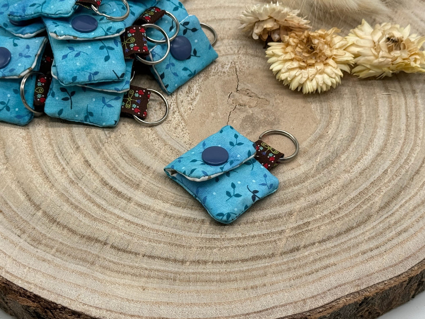 Schlüsselanhänger Mini Tasche mit Einkaufswagenchip praktische Mini Geldbörse blau mit Blätter