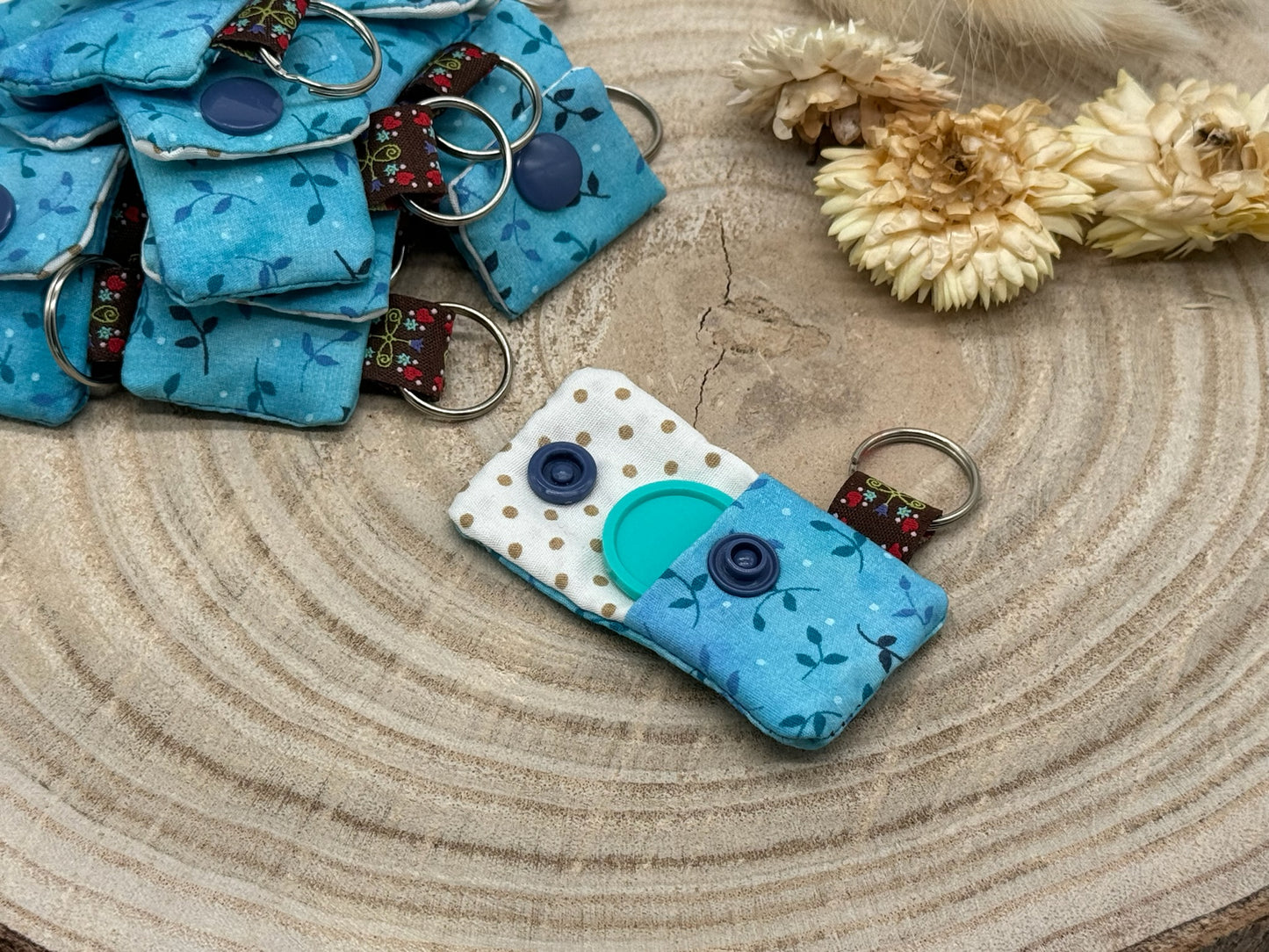 Schlüsselanhänger Mini Tasche mit Einkaufswagenchip praktische Mini Geldbörse blau mit Blätter