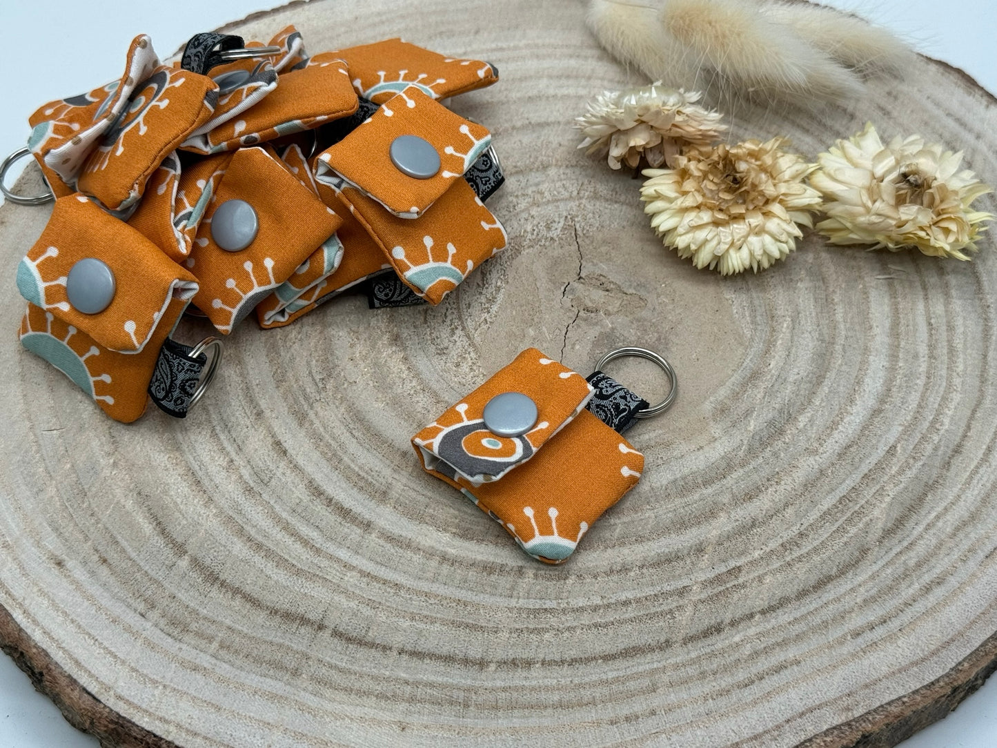 Schlüsselanhänger Mini Tasche mit Einkaufswagenchip praktische Mini Geldbörse braun mit Muster