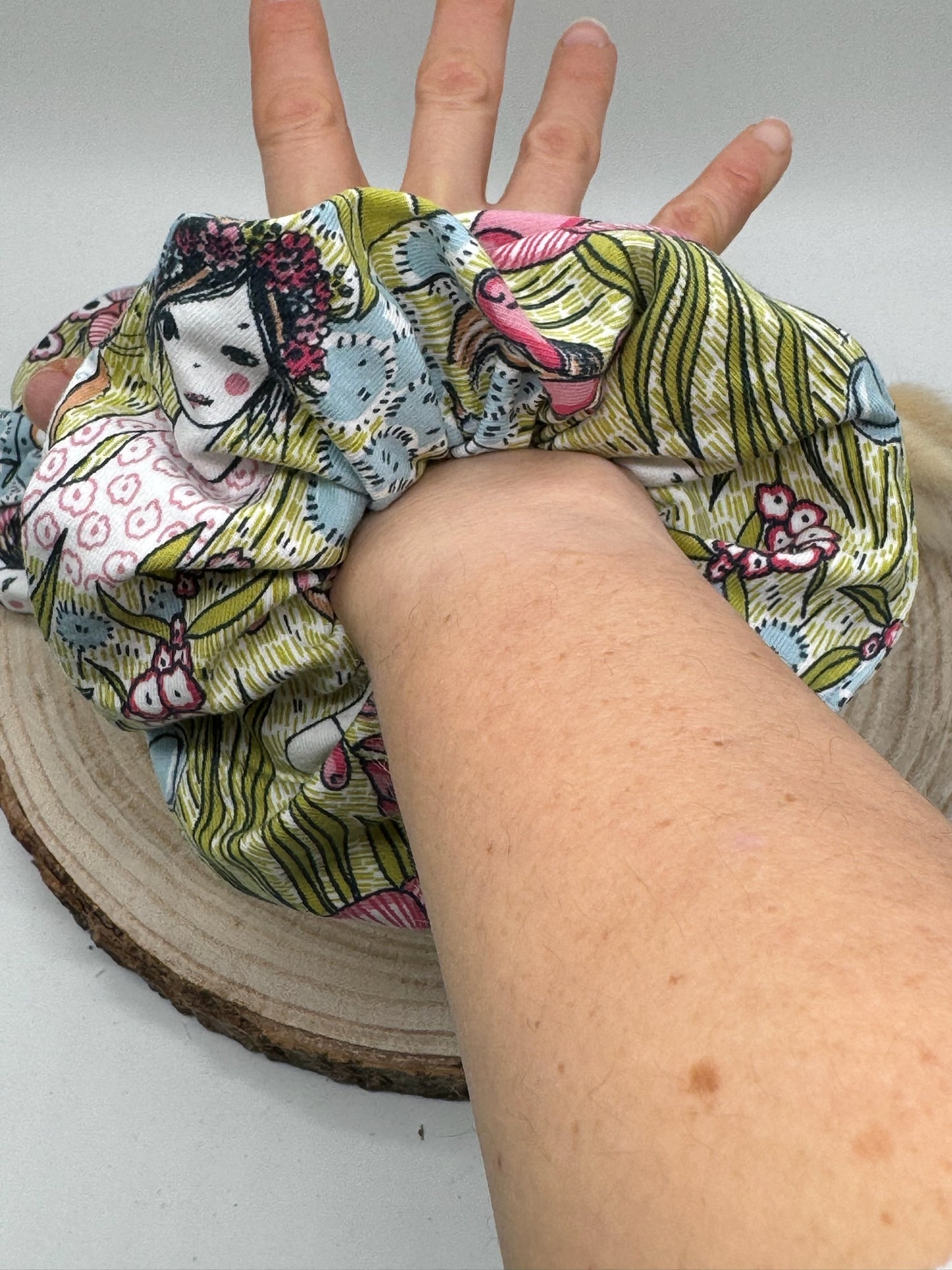 Jersey Scrunchie Haargummi Sommerwiese rosa