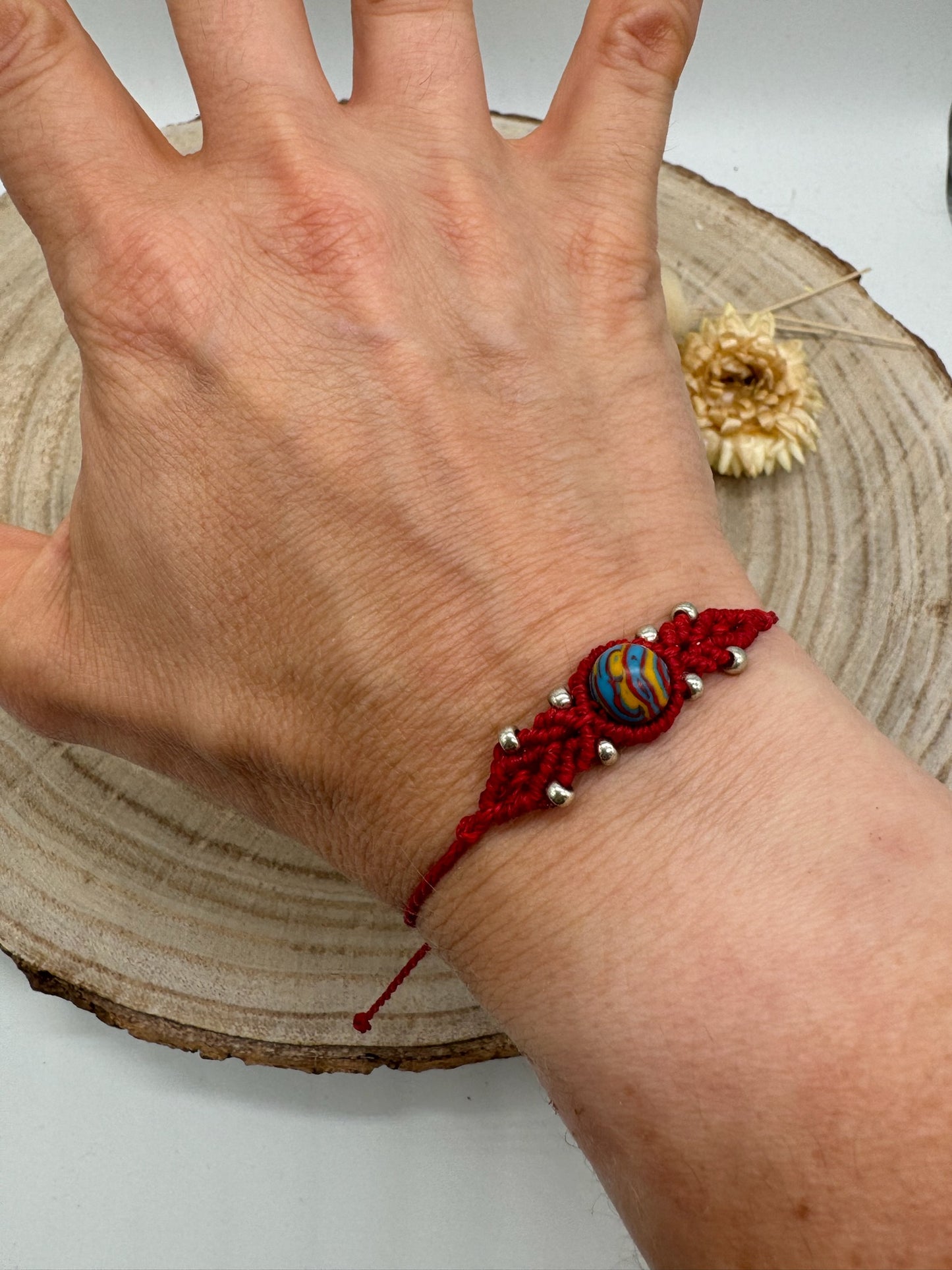 Zebra Jaspis Halbedelstein Freundschaftsarmband Makramee Armband Schmuck rot