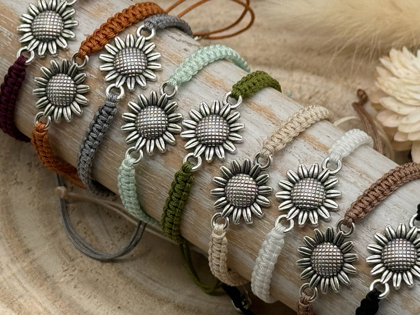 Freundschaftsarmband Makramee Armband Sonnenblumen silberfarbenen Edelstahl