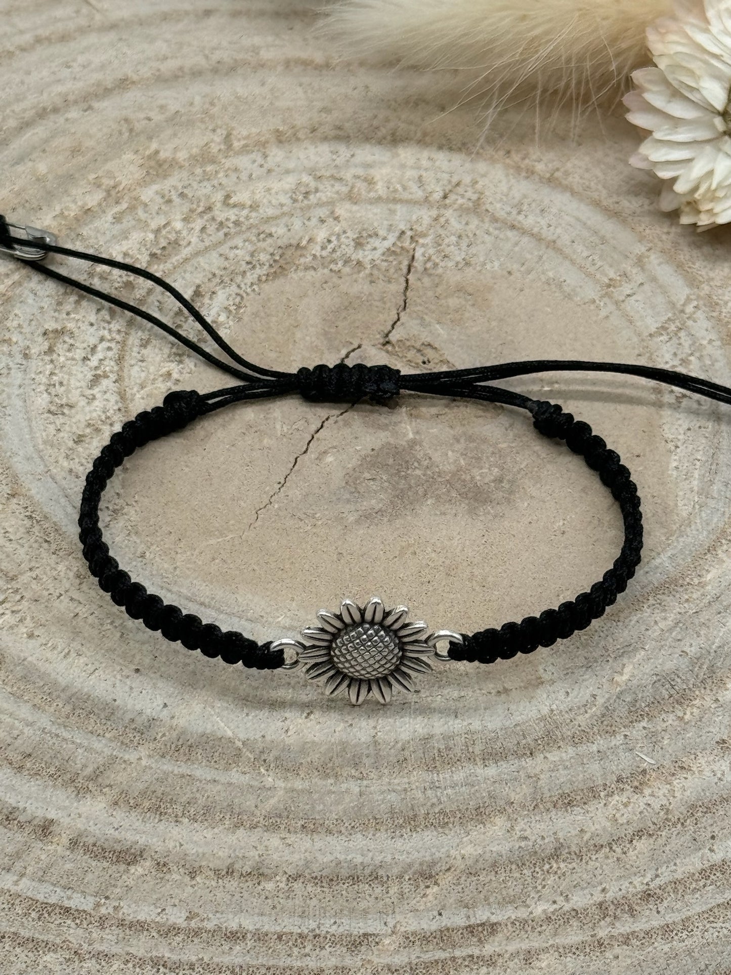 Freundschaftsarmband Makramee Armband Sonnenblumen silberfarbenen Edelstahl