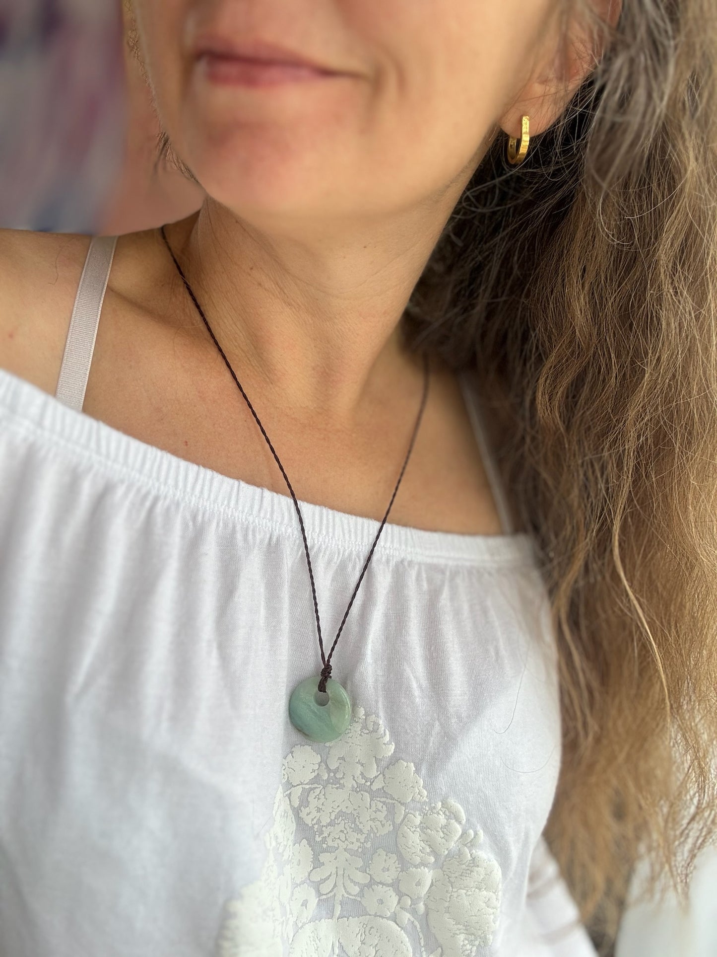 Makramee Schmuck Choker Halbedelstein Kette mit Amazonit Stein