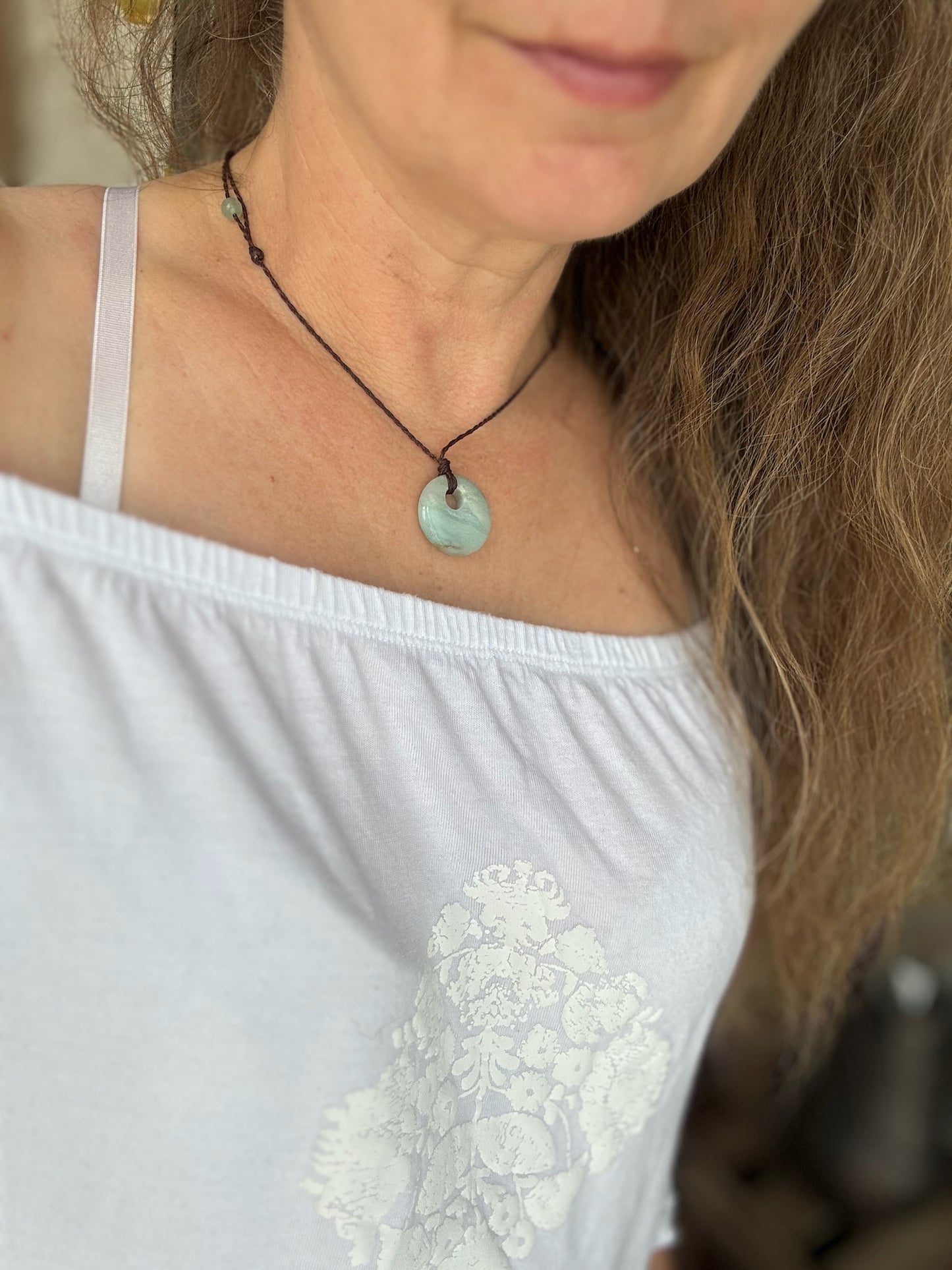 Makramee Schmuck Choker Halbedelstein Kette mit Amazonit Stein