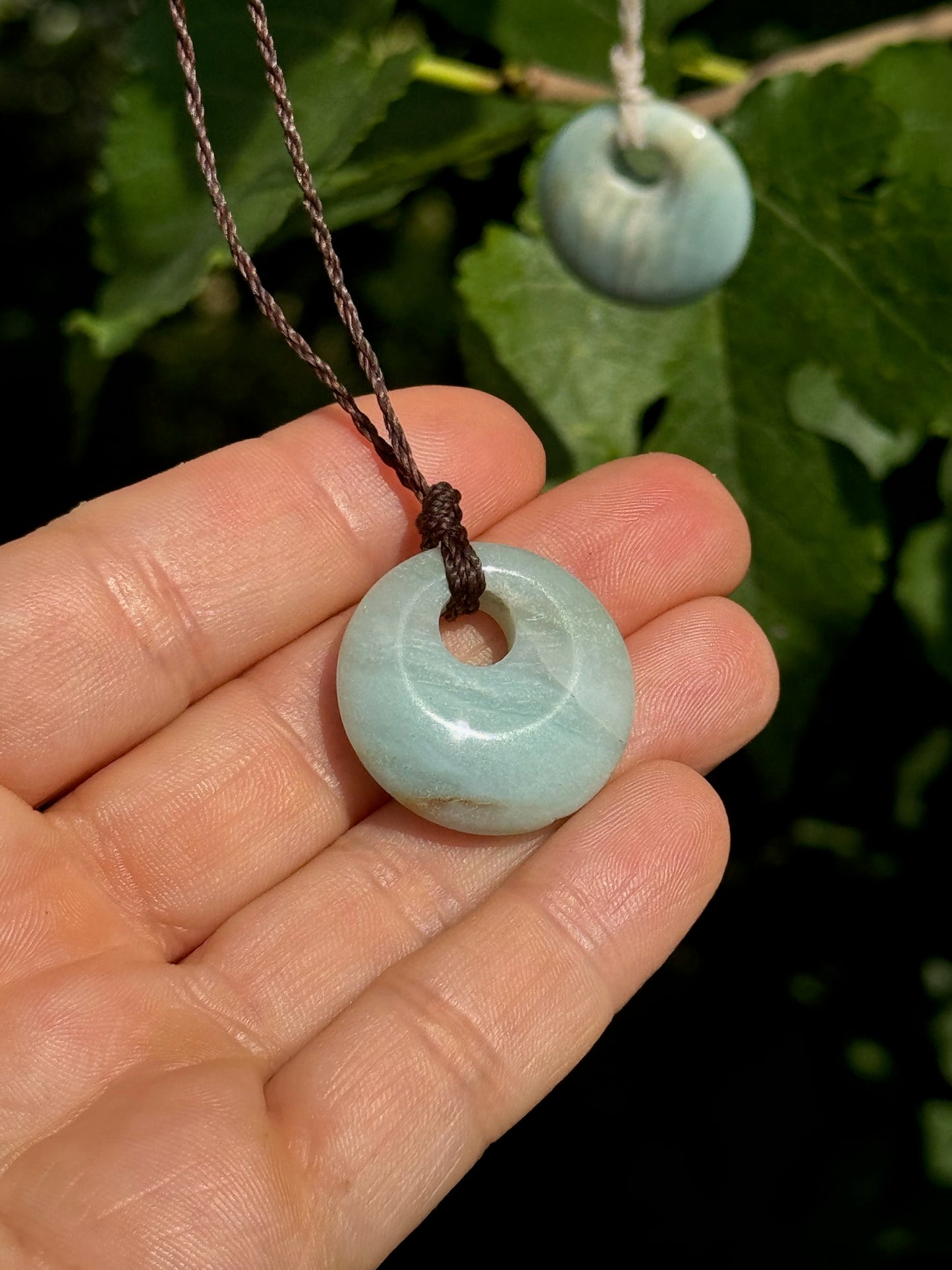 Makramee Schmuck Choker Halbedelstein Kette mit Amazonit Stein