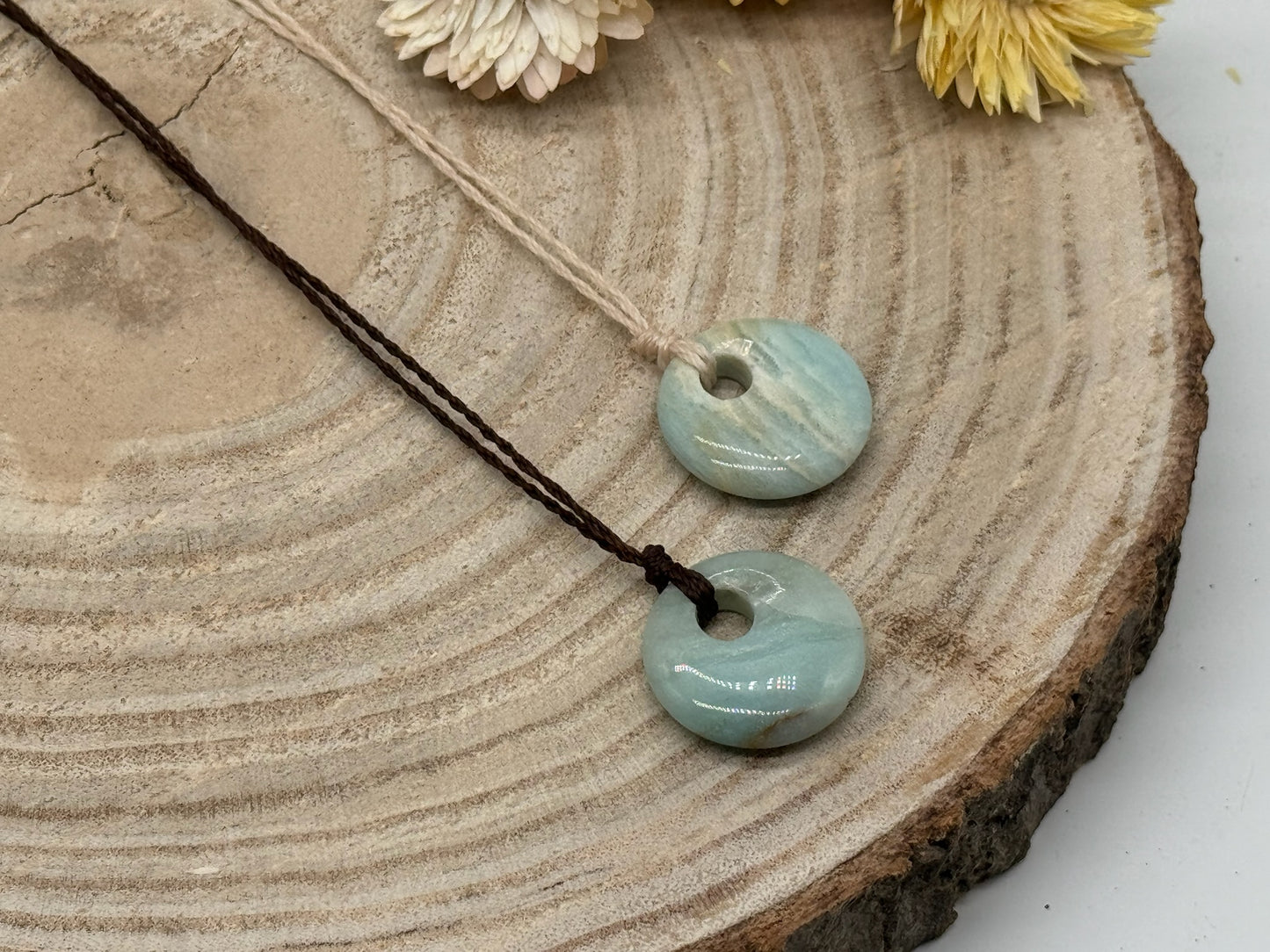 Makramee Schmuck Choker Halbedelstein Kette mit Amazonit Stein