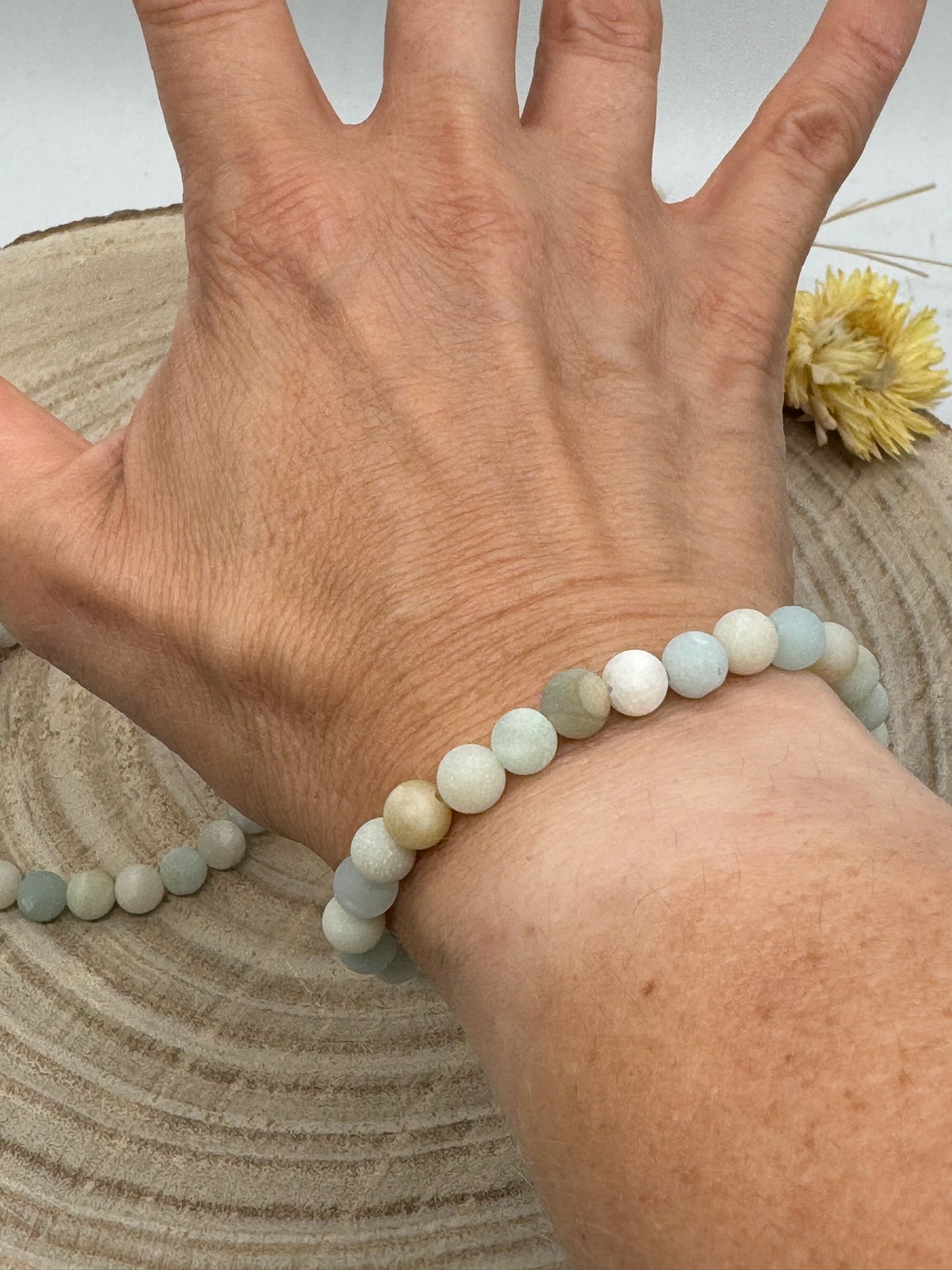 Halbedelstein elastisches Armband Freundschaftsarmband Boho Hippie Schmuck Amazonit Perlen