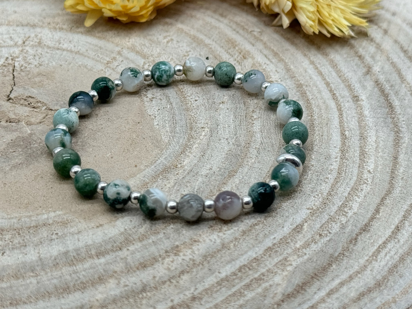 Halbedelstein elastisches Armband Freundschaftsarmband Boho Hippie Schmuck Jade Achat Perlen