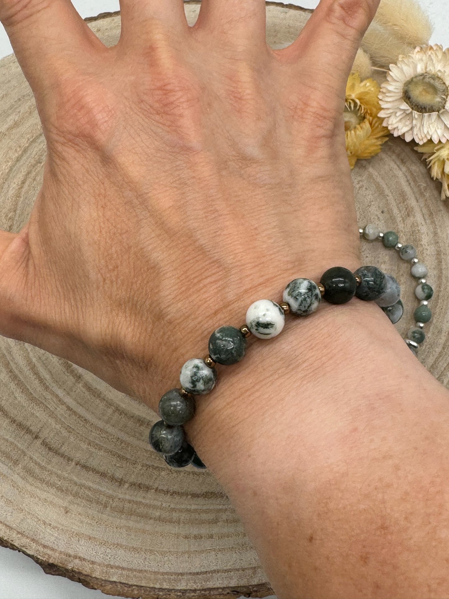 Halbedelstein elastisches Armband Freundschaftsarmband Boho Hippie Schmuck Jade Achat Perlen