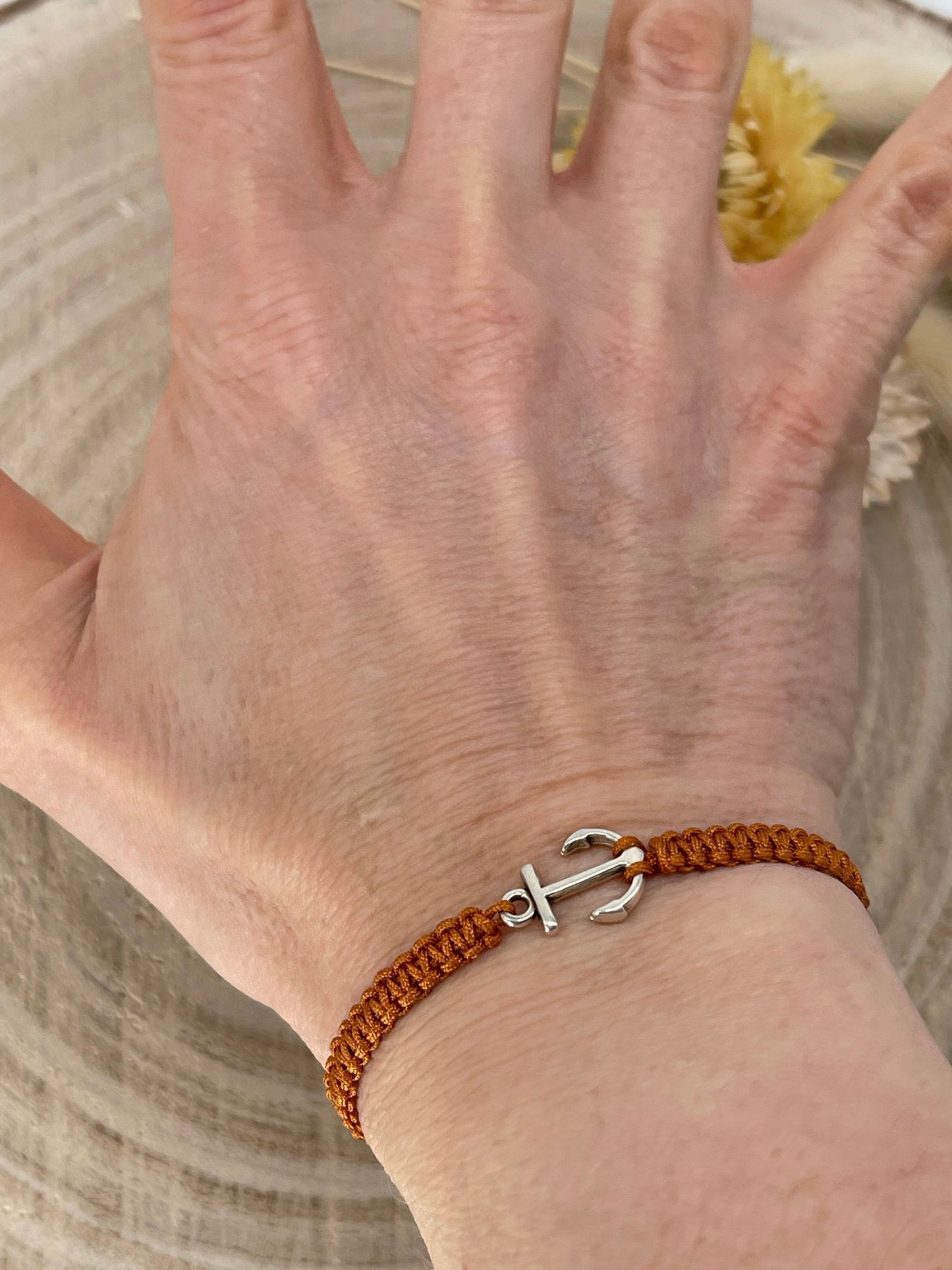 Freundschaftsarmband Makramee Armband kleine Anker silberfarbenen Edelstahl